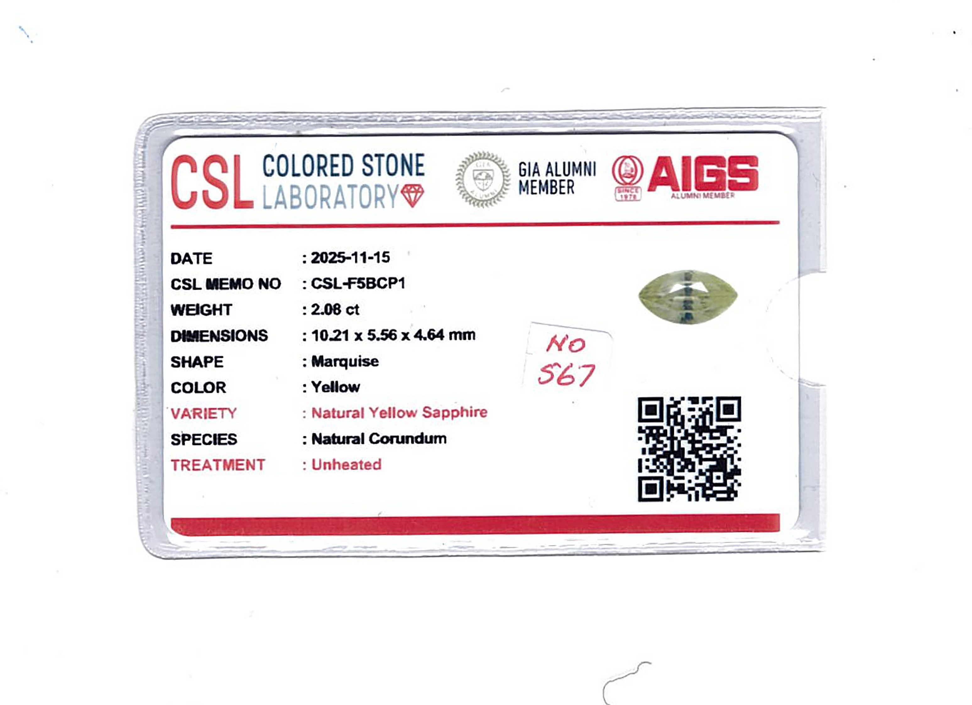 2.08 Ct. Yellow Sapphire from Ceylon (Sri Lanka)