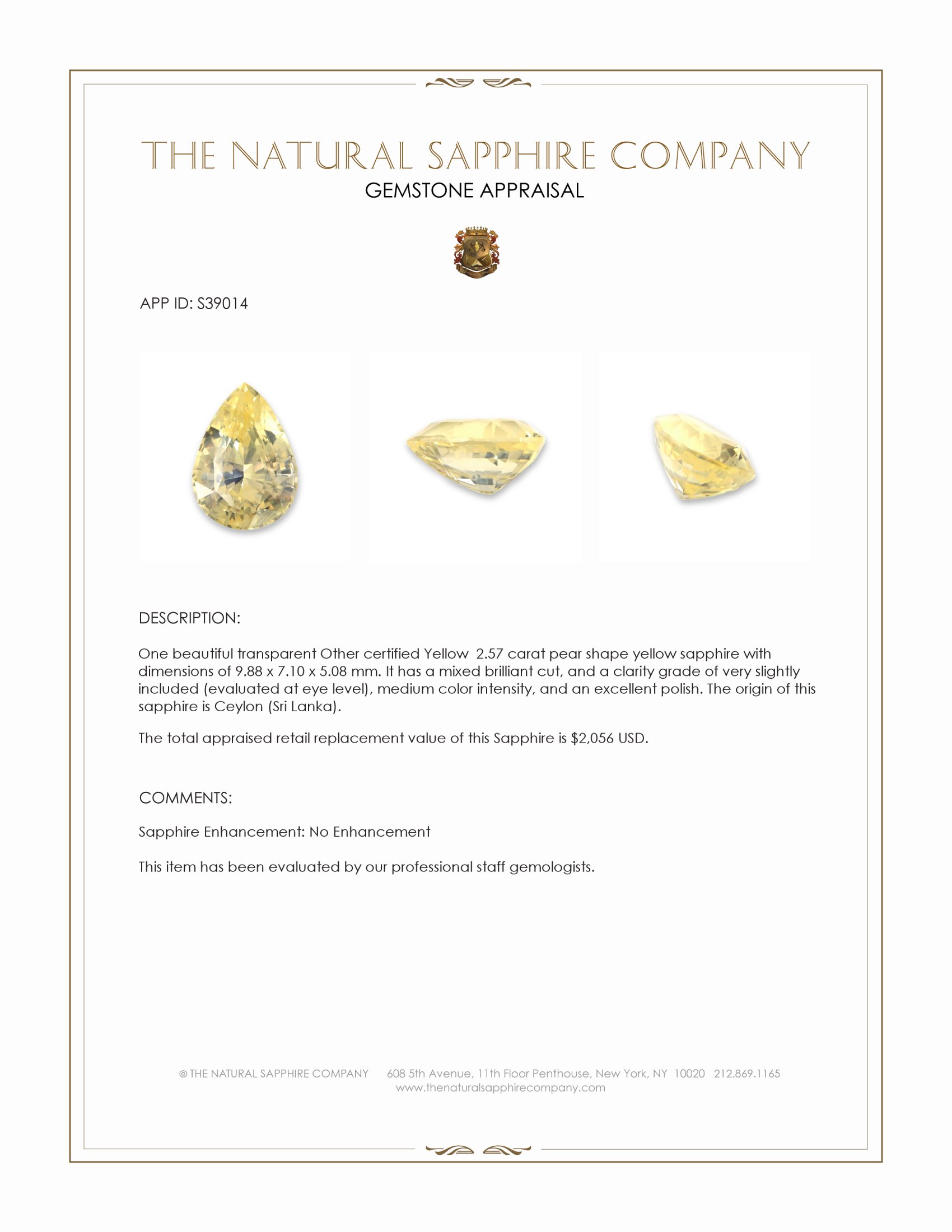 2.57 Ct. Yellow Sapphire from Ceylon (Sri Lanka)