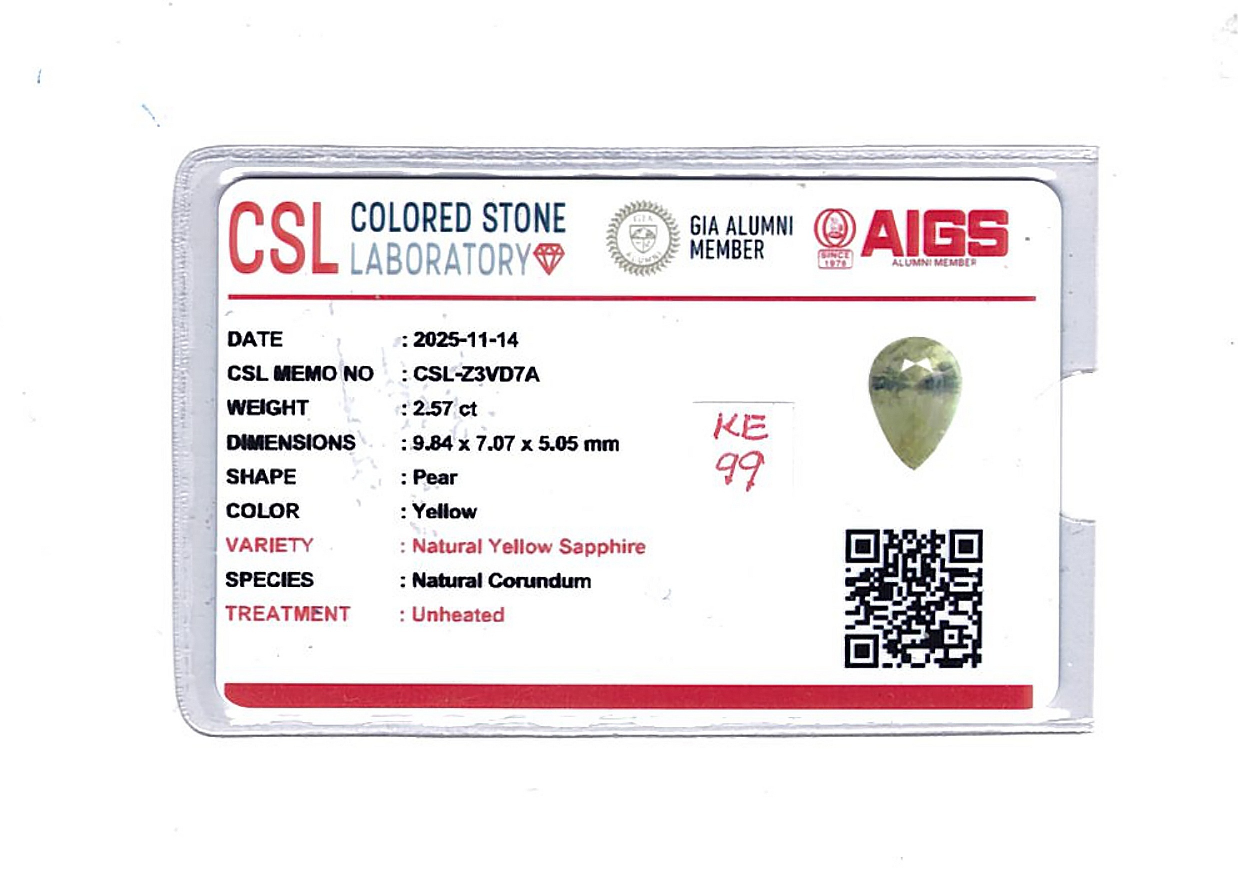 2.57 Ct. Yellow Sapphire from Ceylon (Sri Lanka)