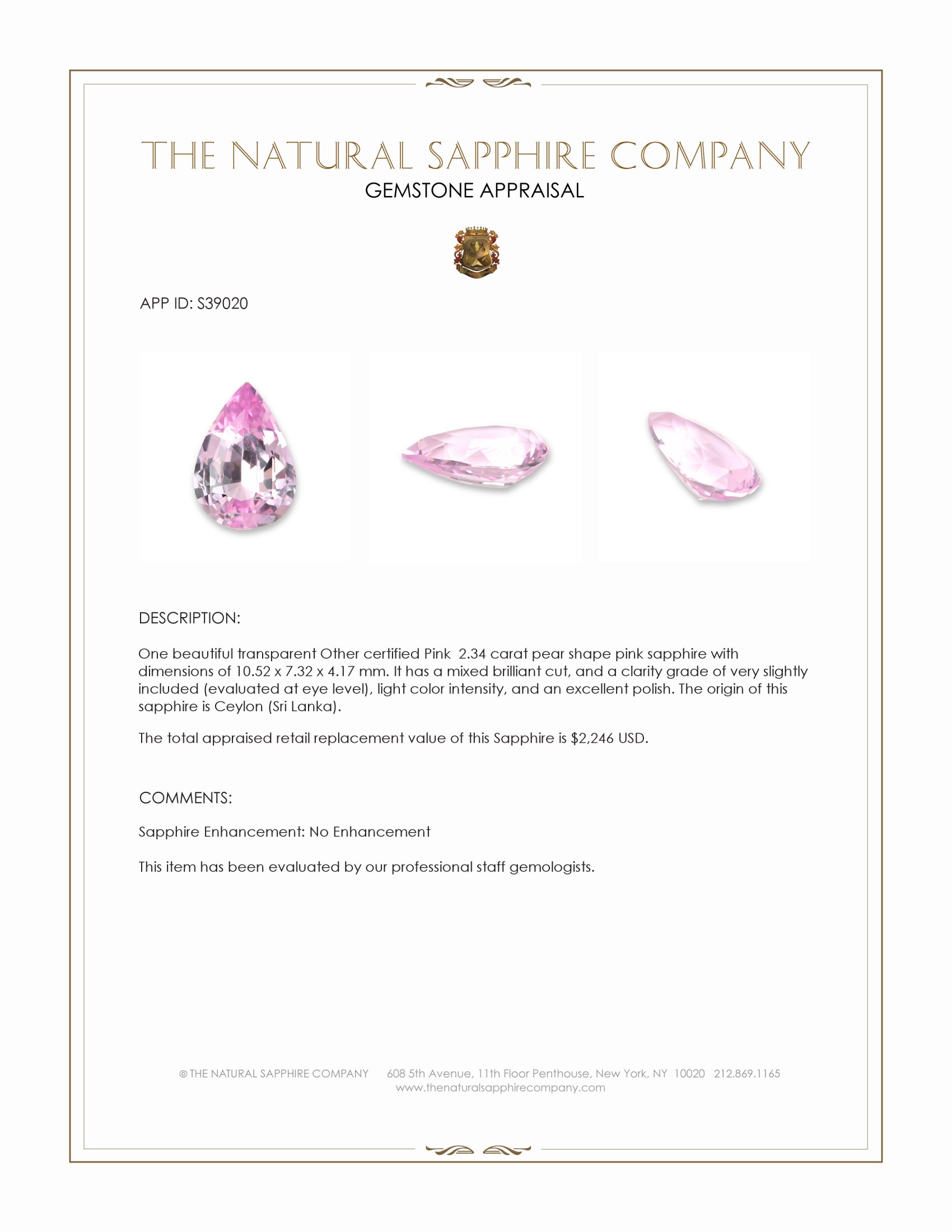 2.34 Ct. Pink Sapphire from Ceylon (Sri Lanka)