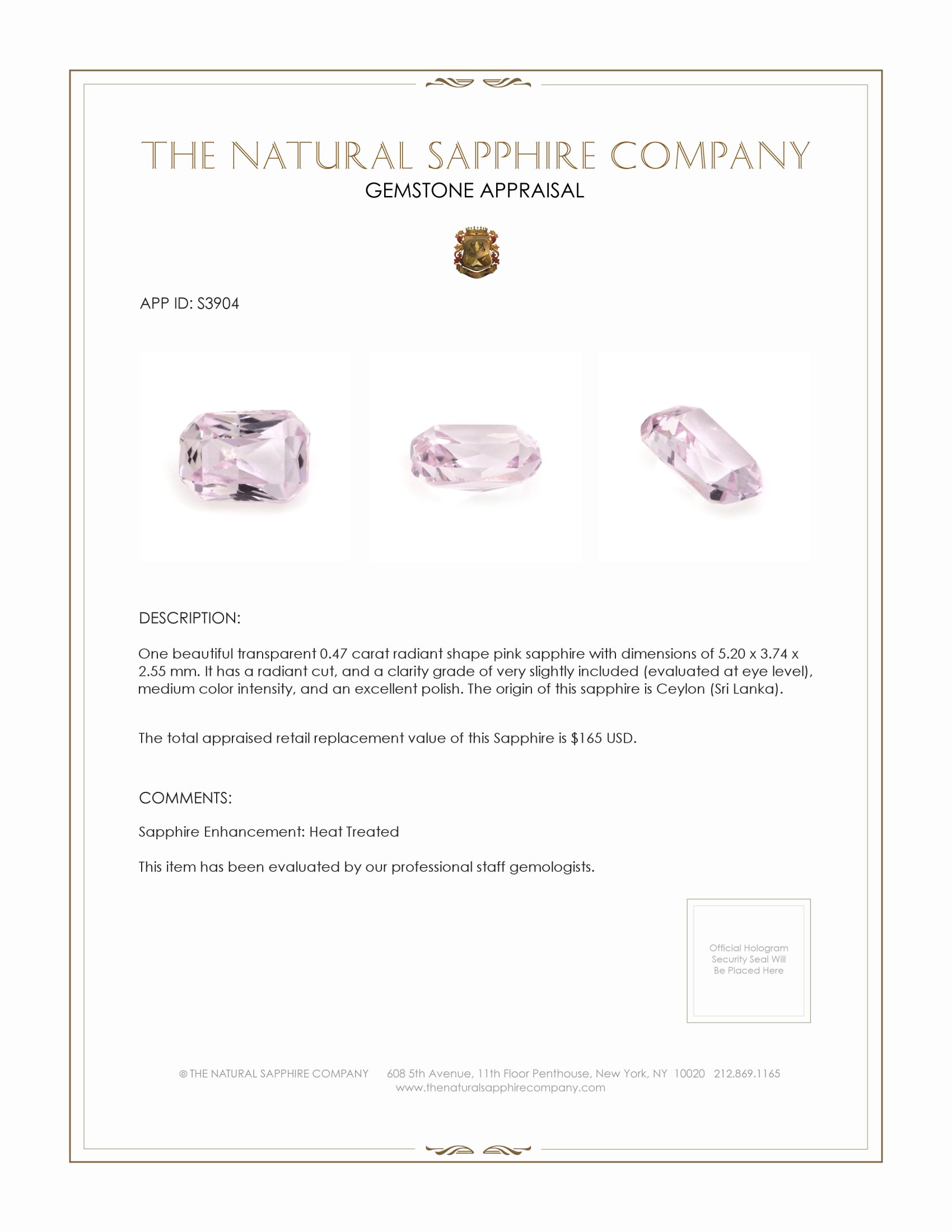 0.47 Ct. Pink Sapphire from Ceylon (Sri Lanka)