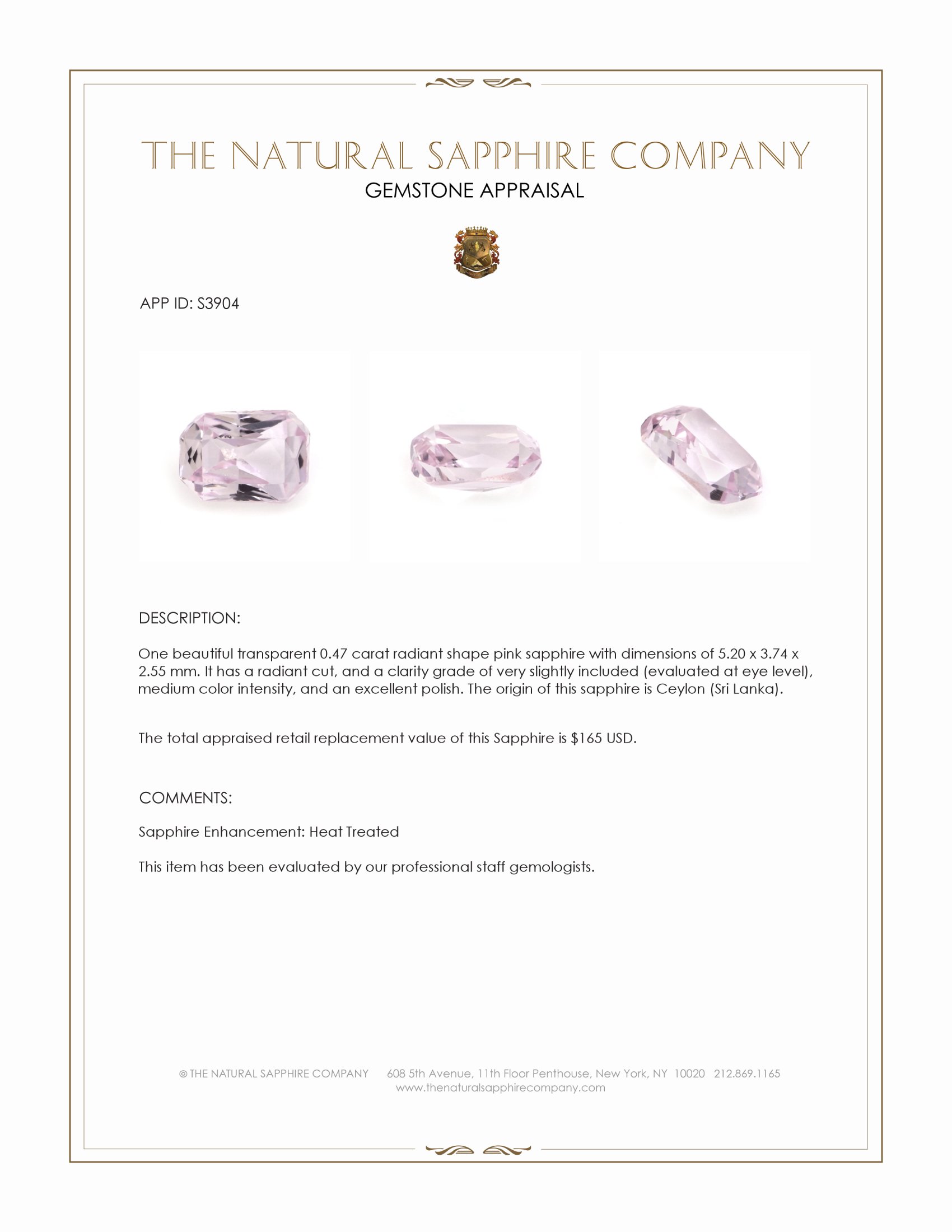 0.47 Ct. Pink Sapphire from Ceylon (Sri Lanka)