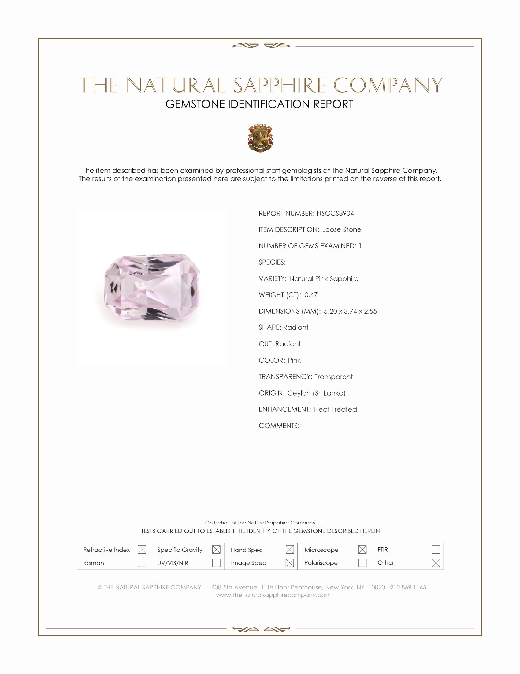0.47 Ct. Pink Sapphire from Ceylon (Sri Lanka)