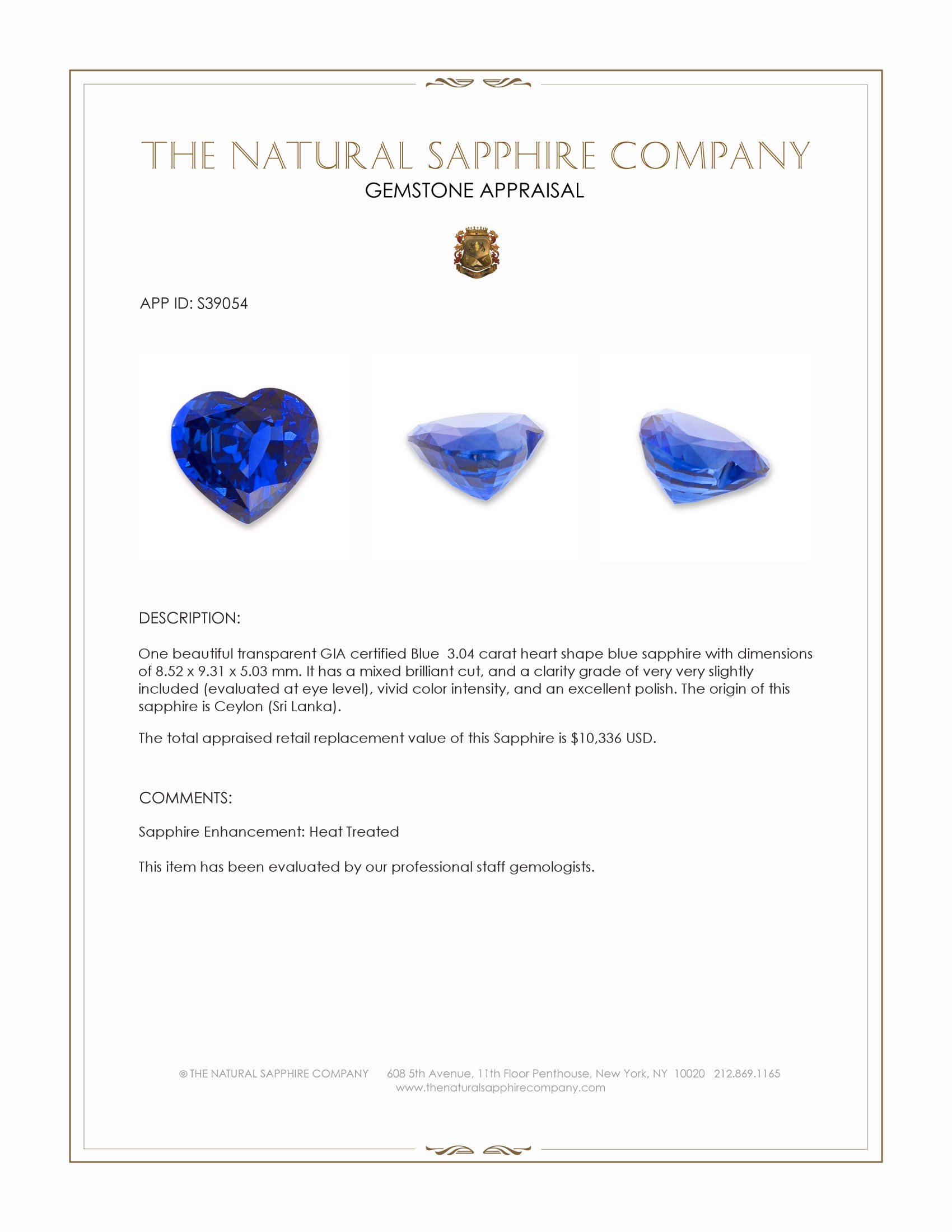 3.04 Ct. Blue Sapphire from Ceylon (Sri Lanka)