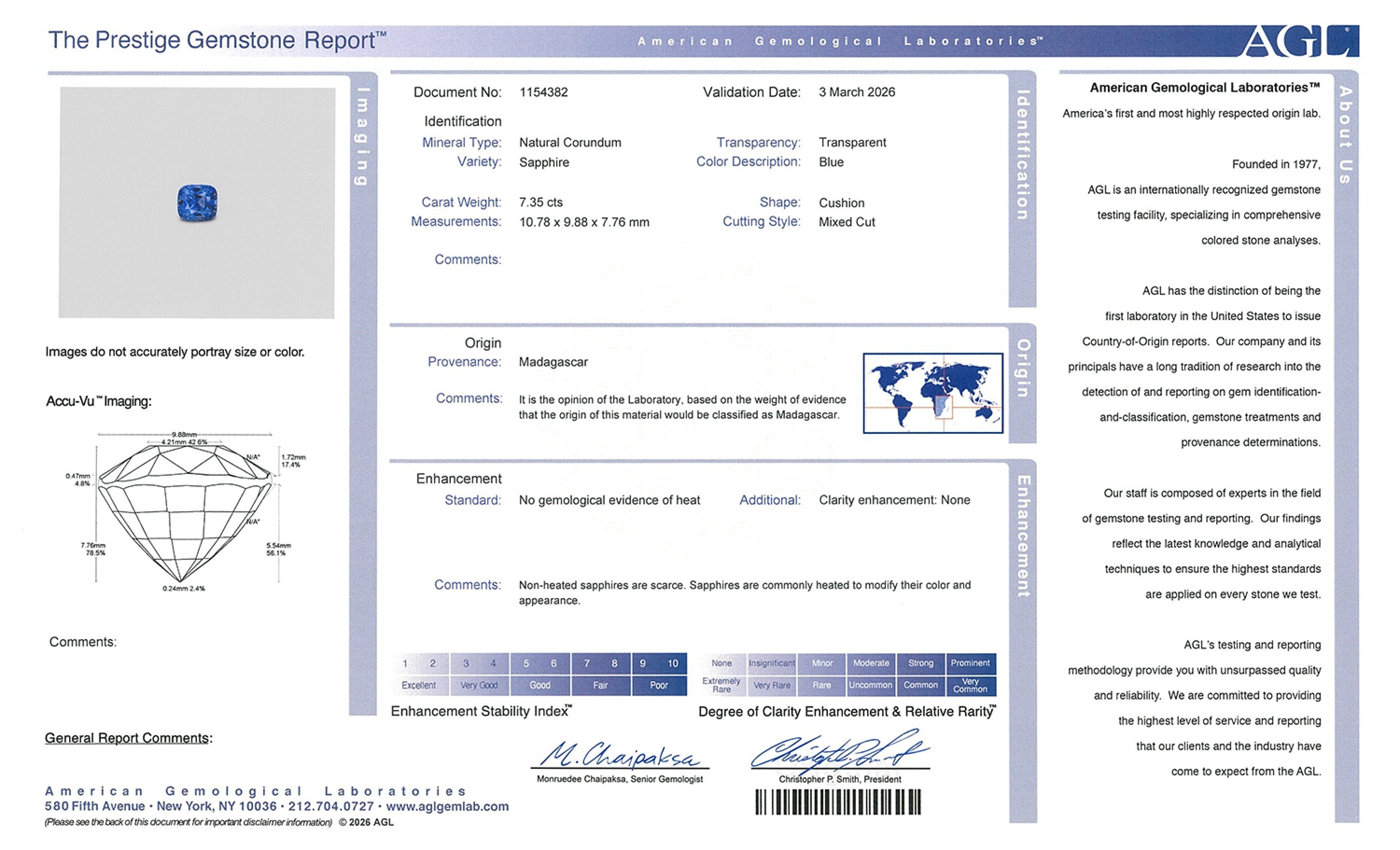 7.35 Ct. Blue Sapphire from Madagascar