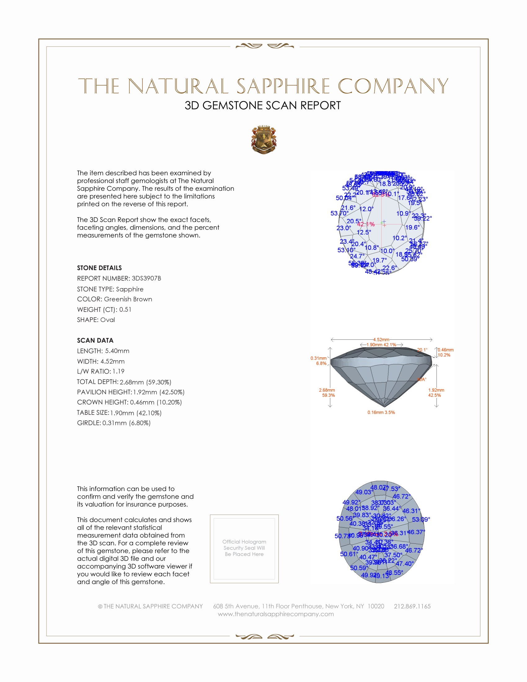 0.51 Ct. Greenish Brown Sapphire from Ceylon (Sri Lanka)