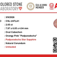 2.06 Ct. Padparadscha Star Sapphire from Ceylon (Sri Lanka) Scan Report