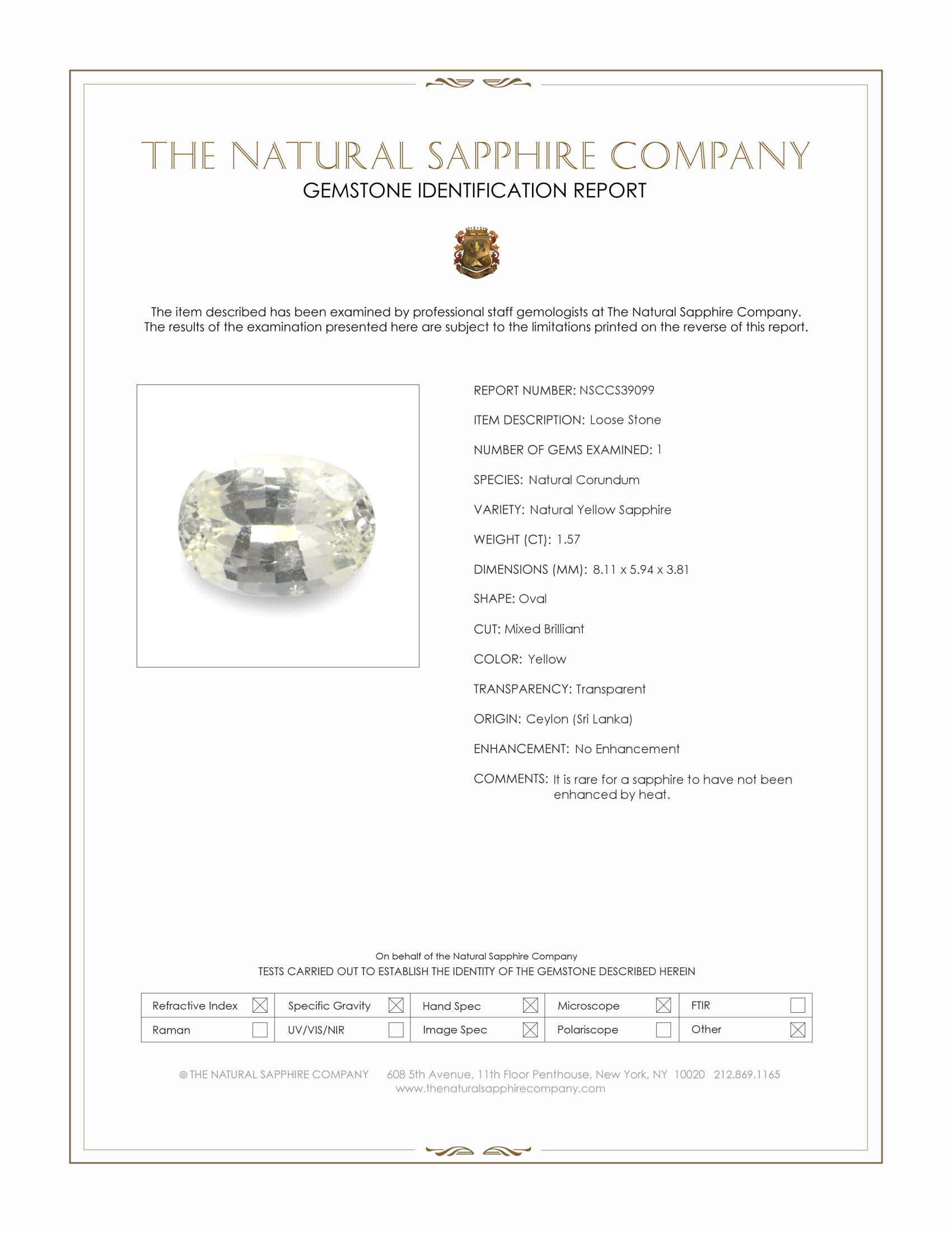 1.57 Ct. Yellow Sapphire from Ceylon (Sri Lanka)