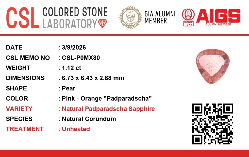 1.13 Ct. Padparadscha Sapphire from Ceylon (Sri Lanka)