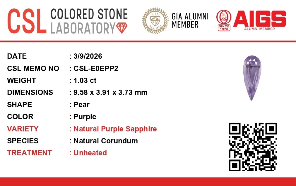 1.03 Ct. Purple Sapphire from Ceylon (Sri Lanka)