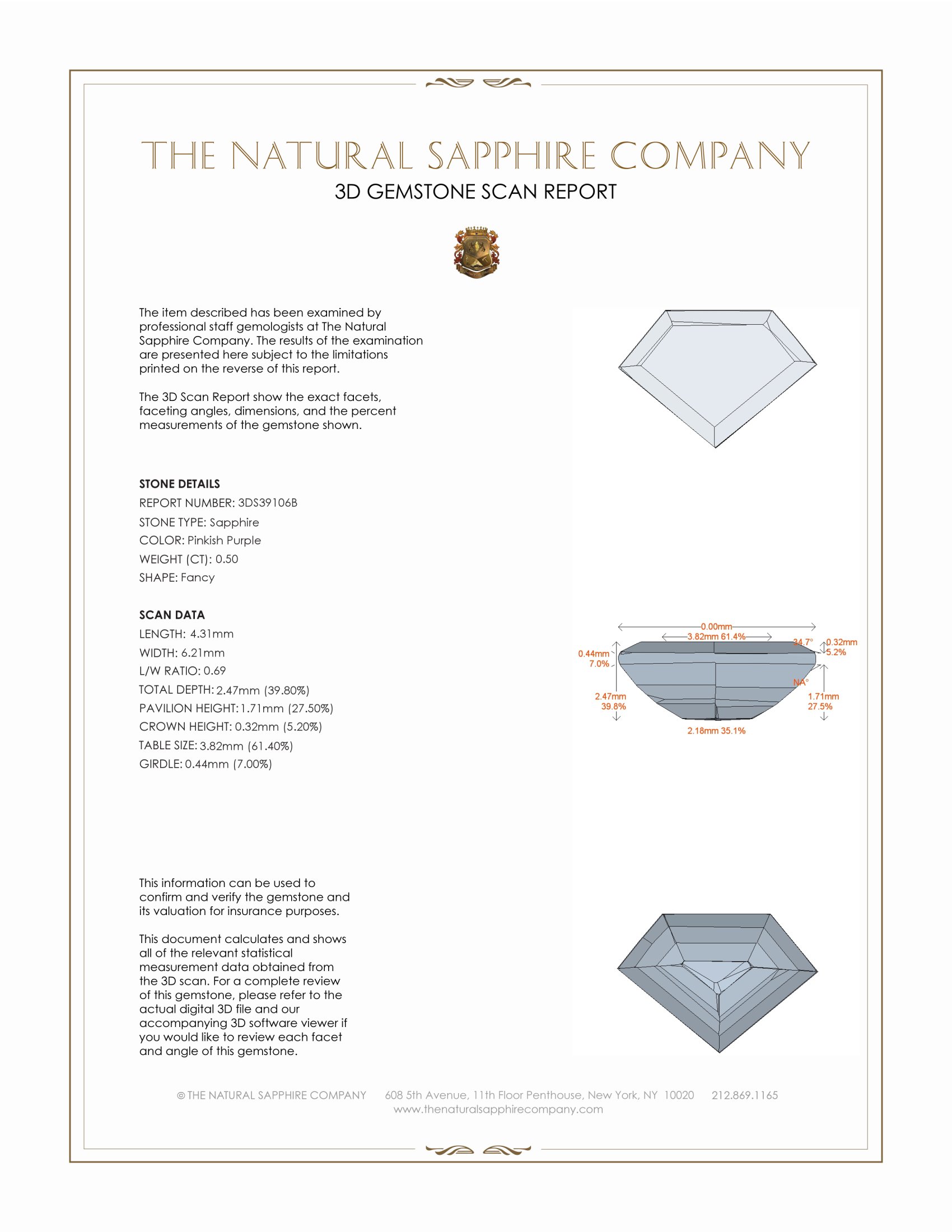 0.50 Ct. Pinkish Purple Sapphire from Ceylon (Sri Lanka)