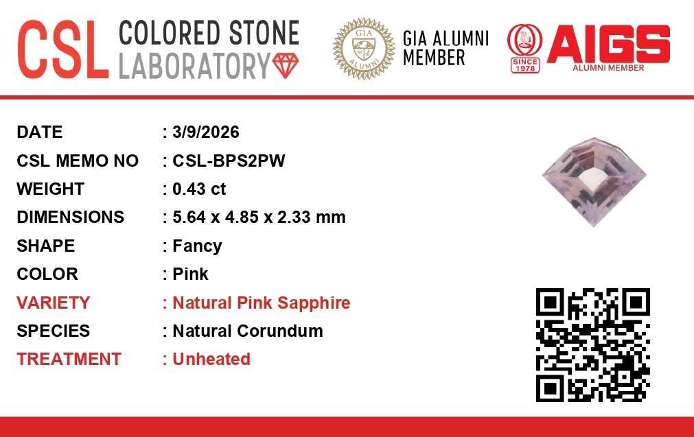 0.43 Ct. Pink Sapphire from Ceylon (Sri Lanka)