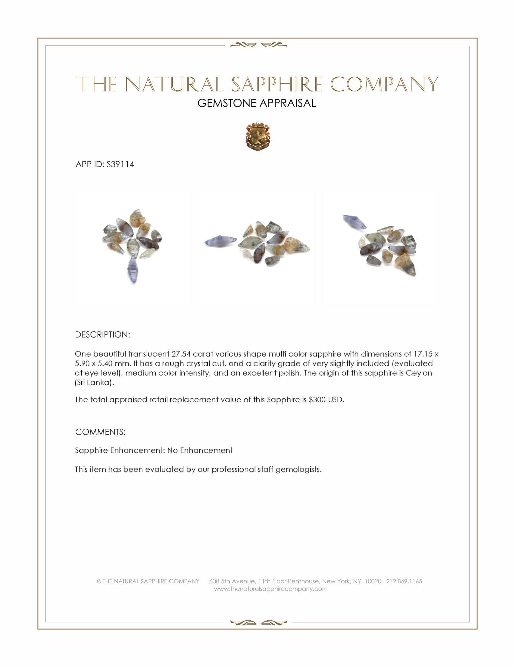 27.54 Ct. Multi Color Sapphire Crystal from Ceylon (Sri Lanka)