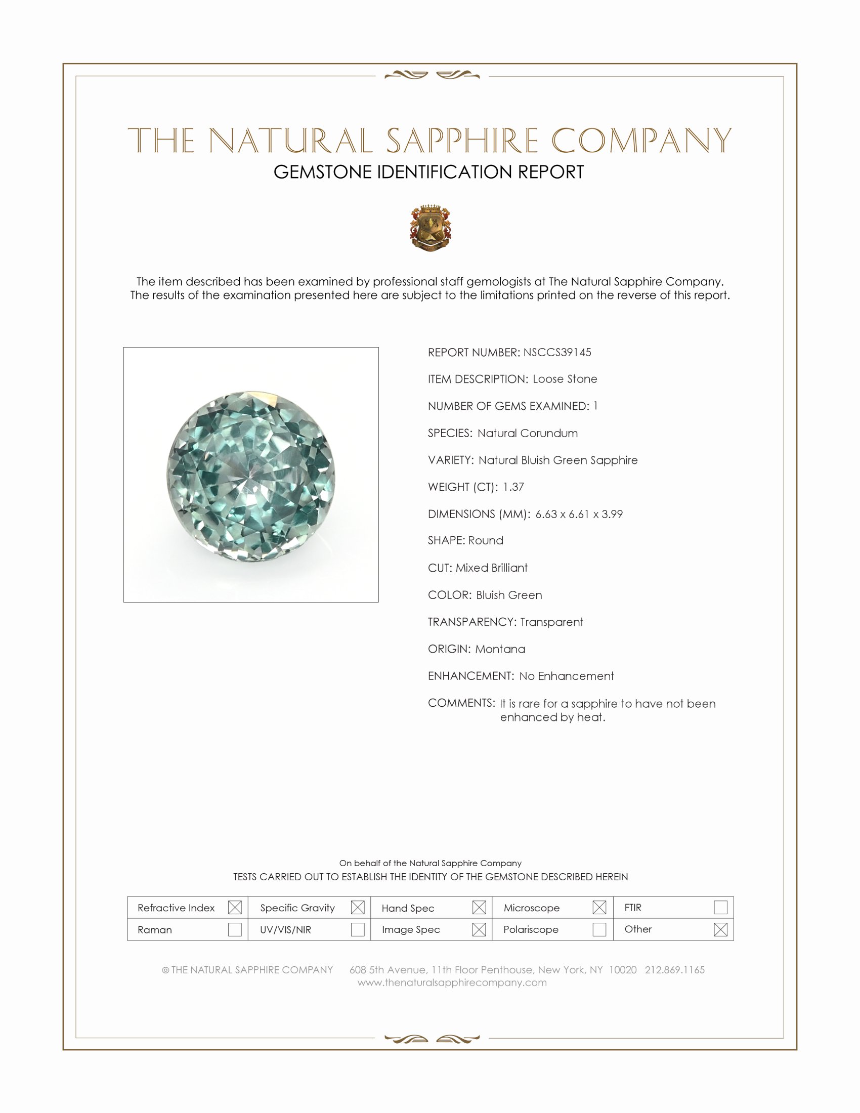 1.37 Ct. Bluish Green Sapphire from Montana