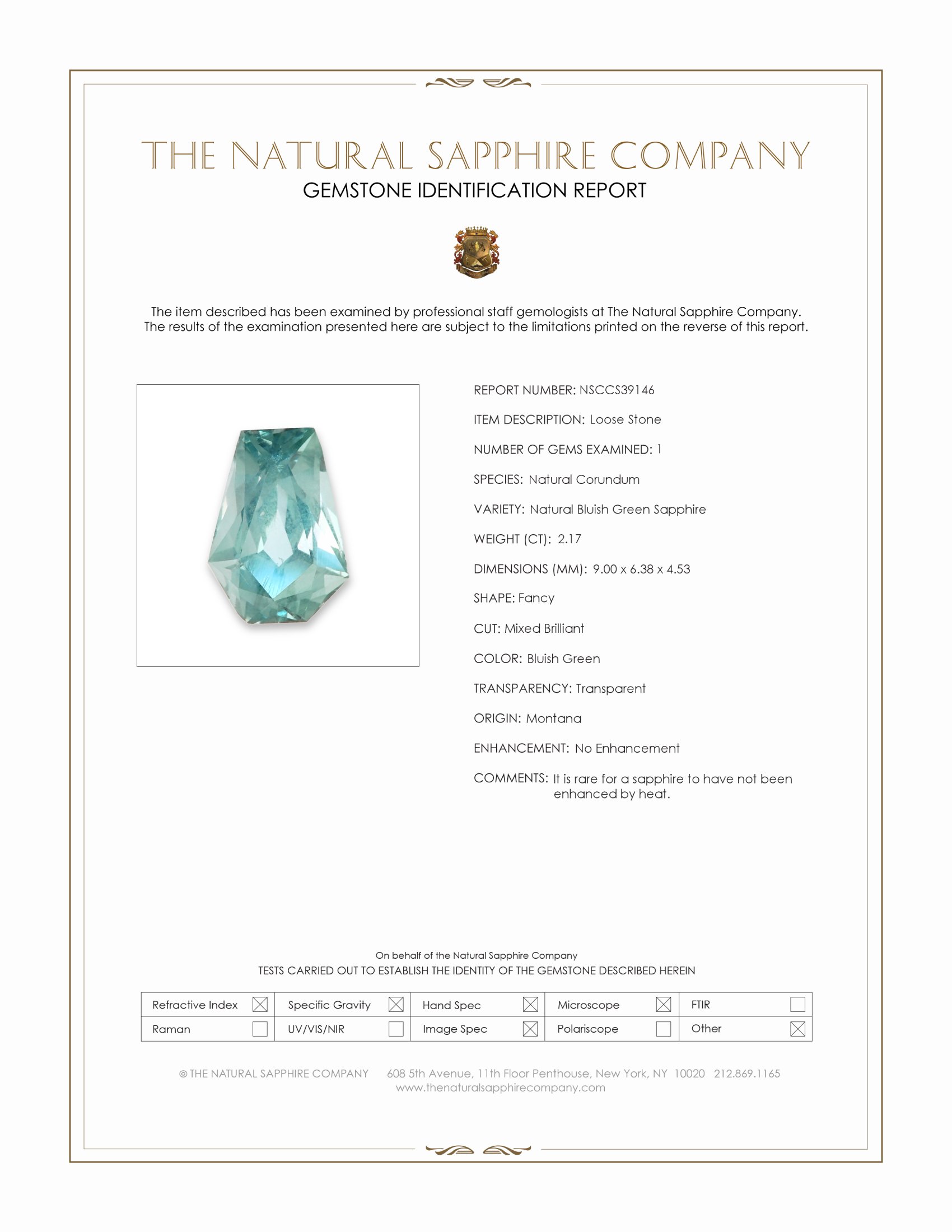 2.17 Ct. Bluish Green Sapphire from Montana