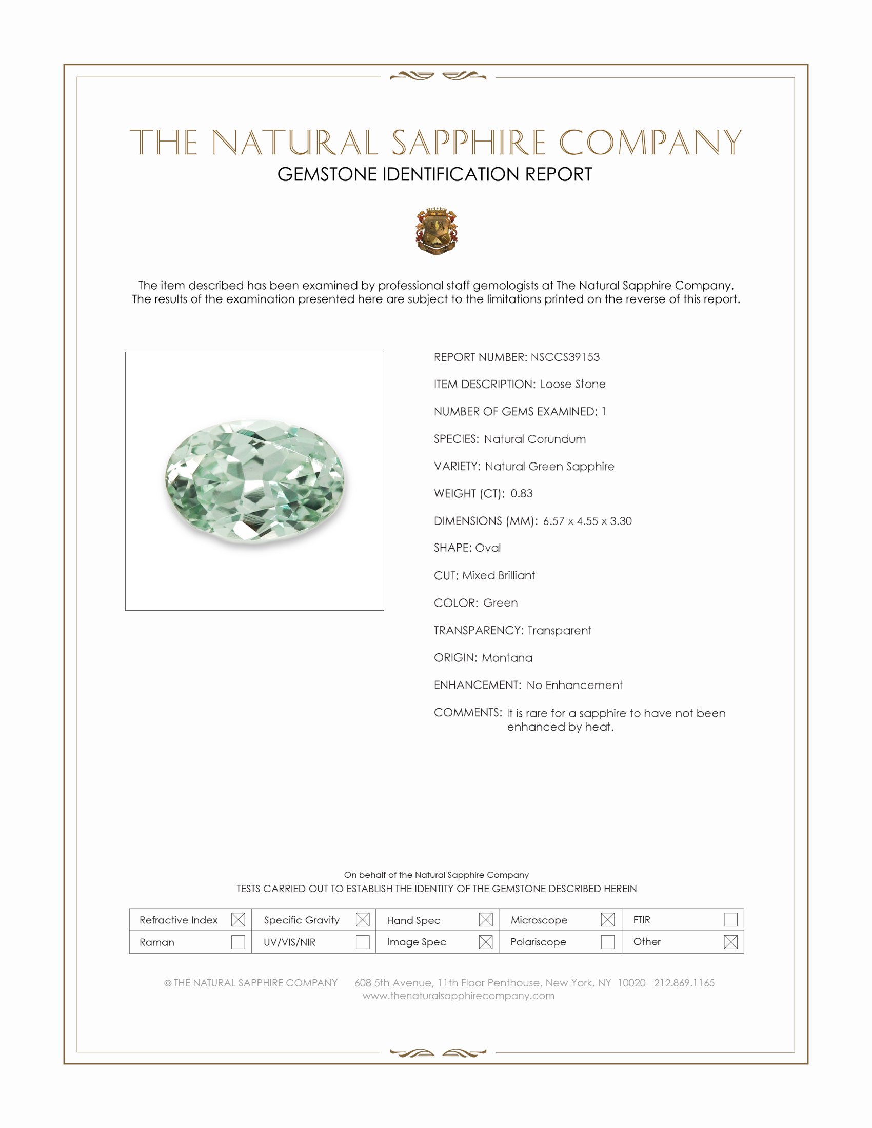 0.83 Ct. Green Sapphire from Montana