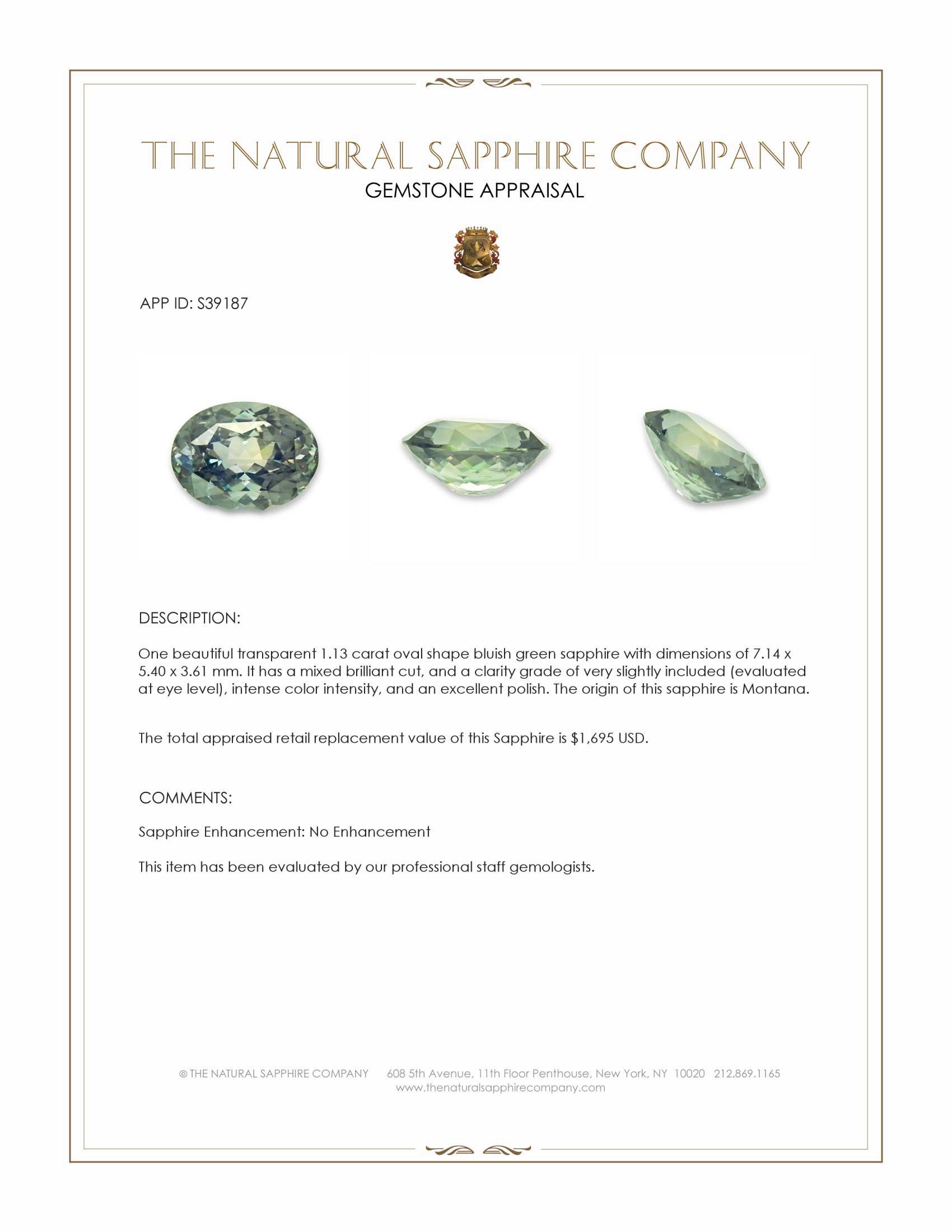 1.13 Ct. Yellowish Green Sapphire from Montana