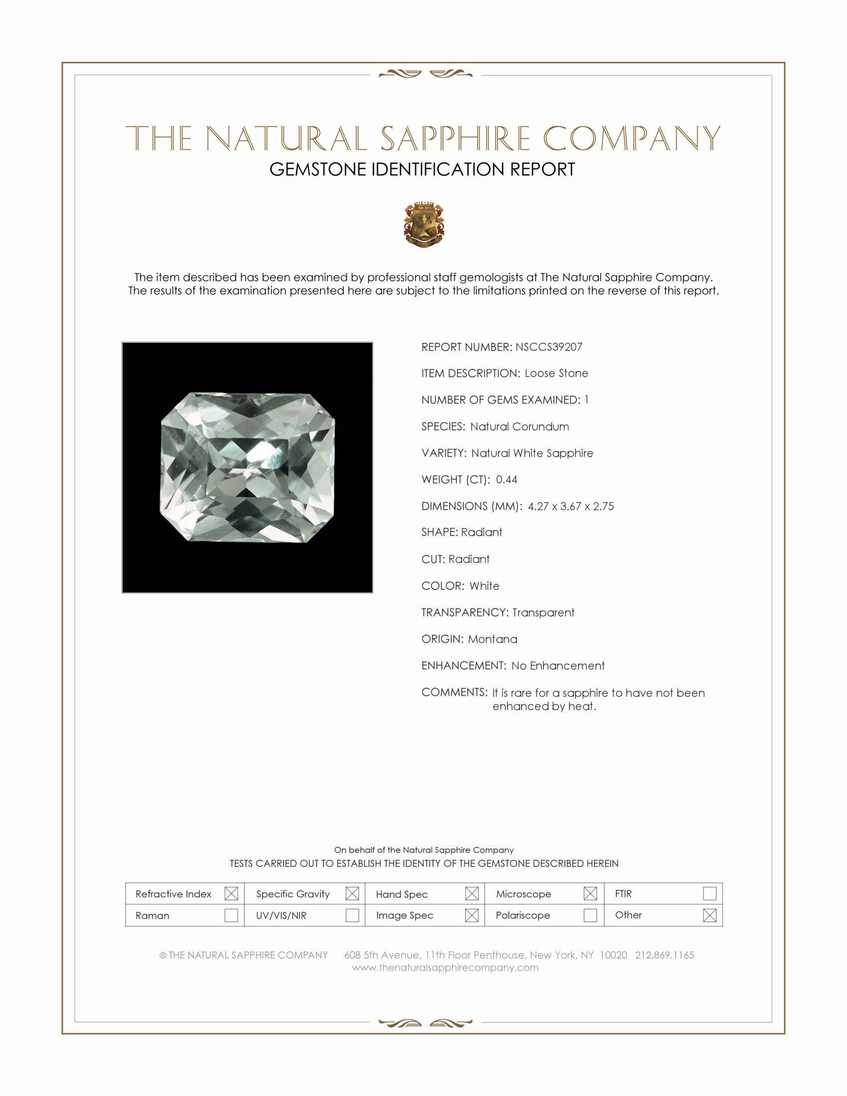 0.44 Ct. White Sapphire from Montana