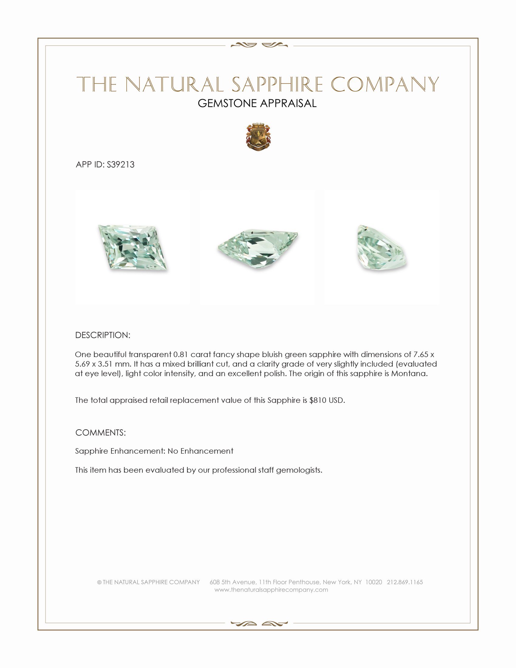 0.81 Ct. Bluish Green Sapphire from Montana