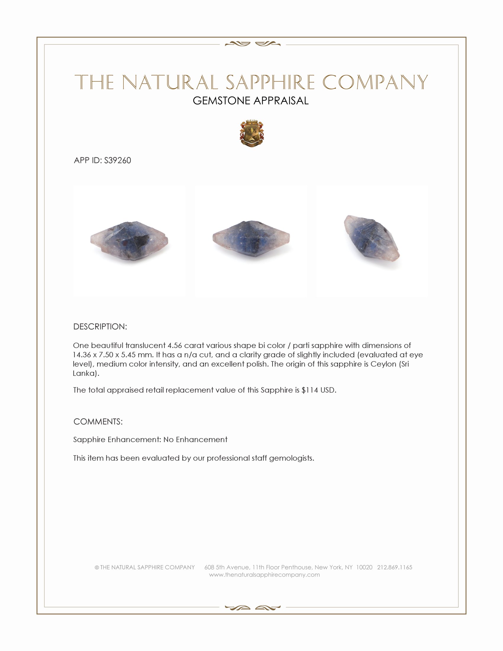 4.56 Ct. Bi Color / Parti Sapphire Crystal from Ceylon (Sri Lanka)