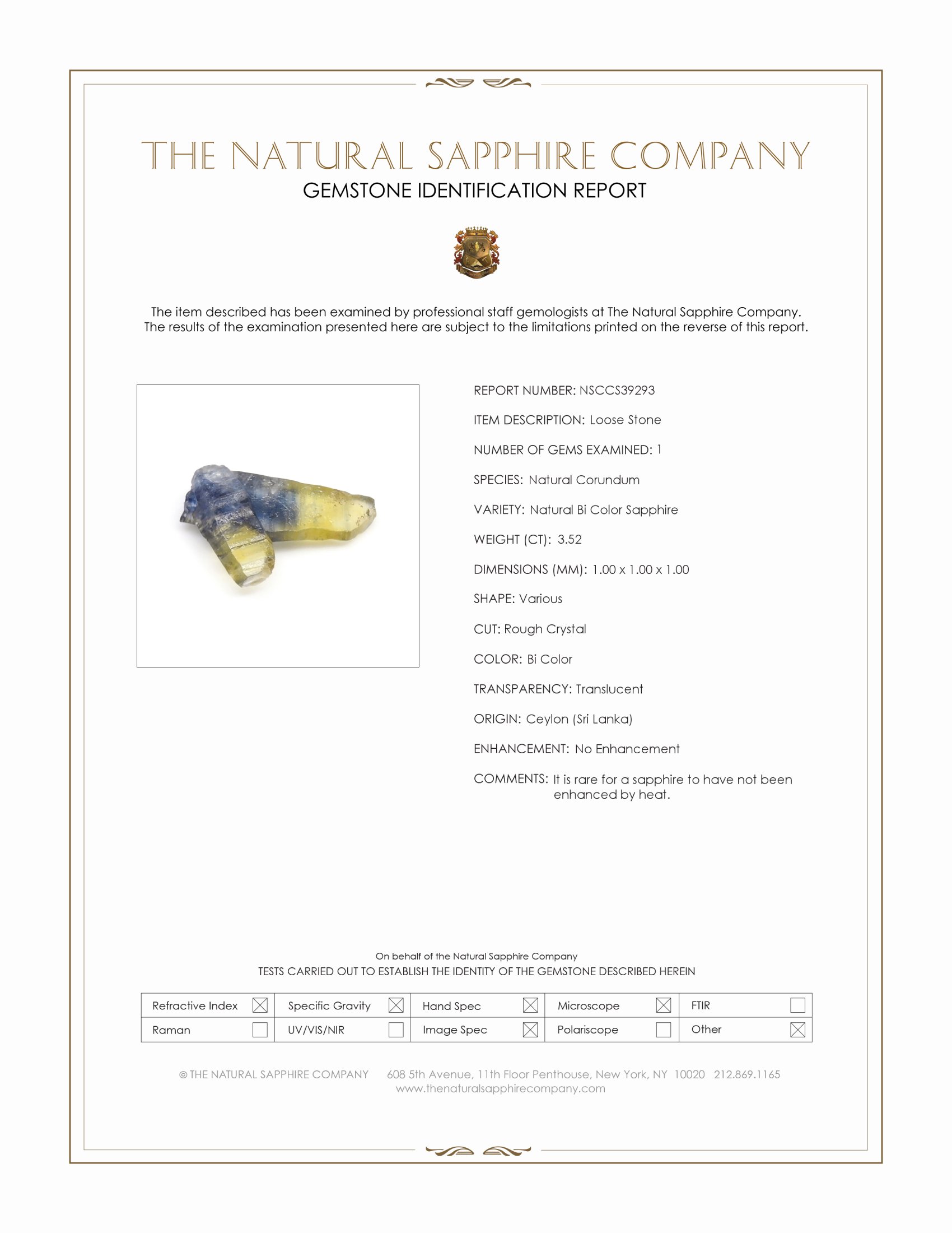 3.52 Ct. Bi Color Sapphire Crystal from Ceylon (Sri Lanka)