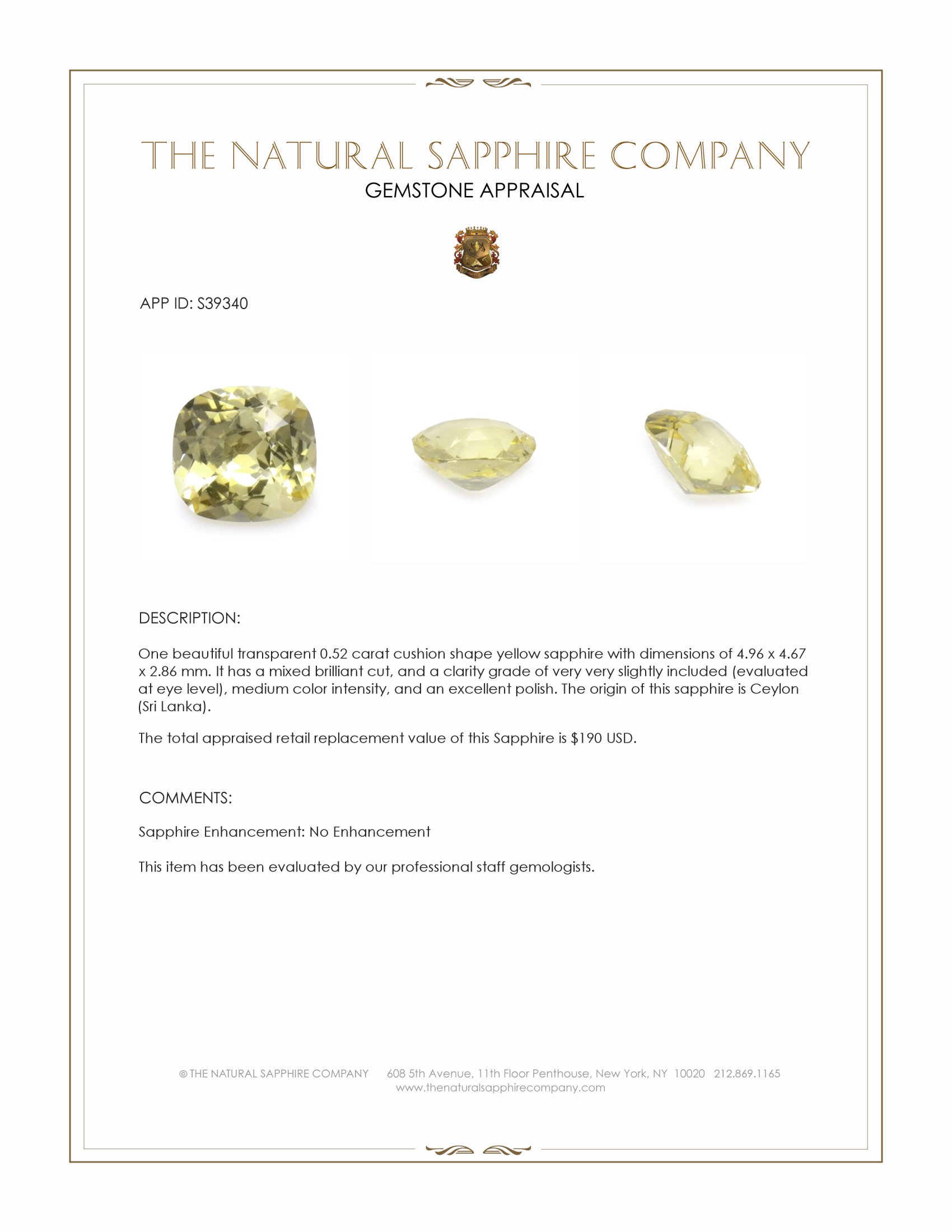 0.52 Ct. Yellow Sapphire from Ceylon (Sri Lanka)