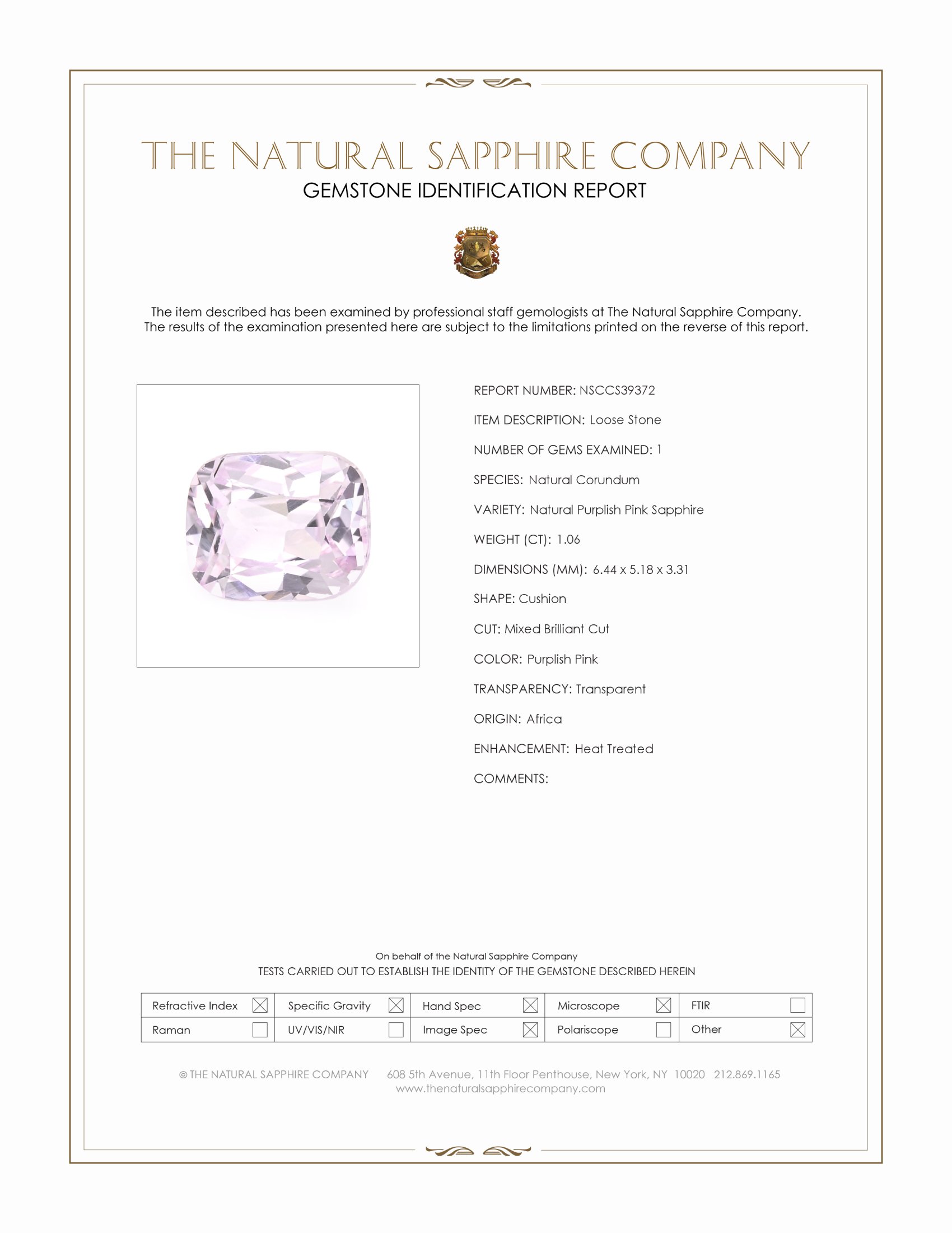 1.06 Ct. Purplish Pink Sapphire from Africa