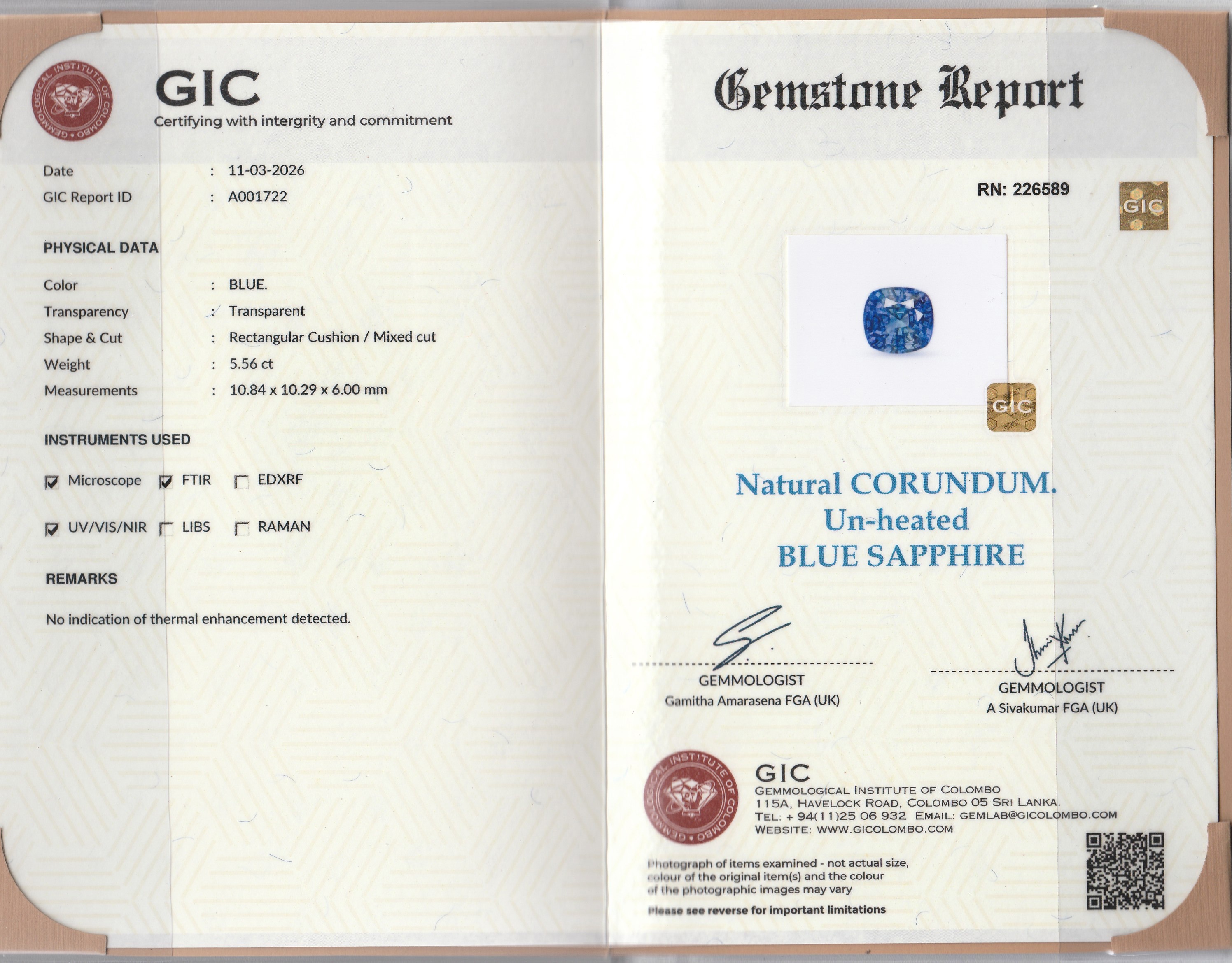 5.55 Ct. Blue Sapphire from Ceylon (Sri Lanka)