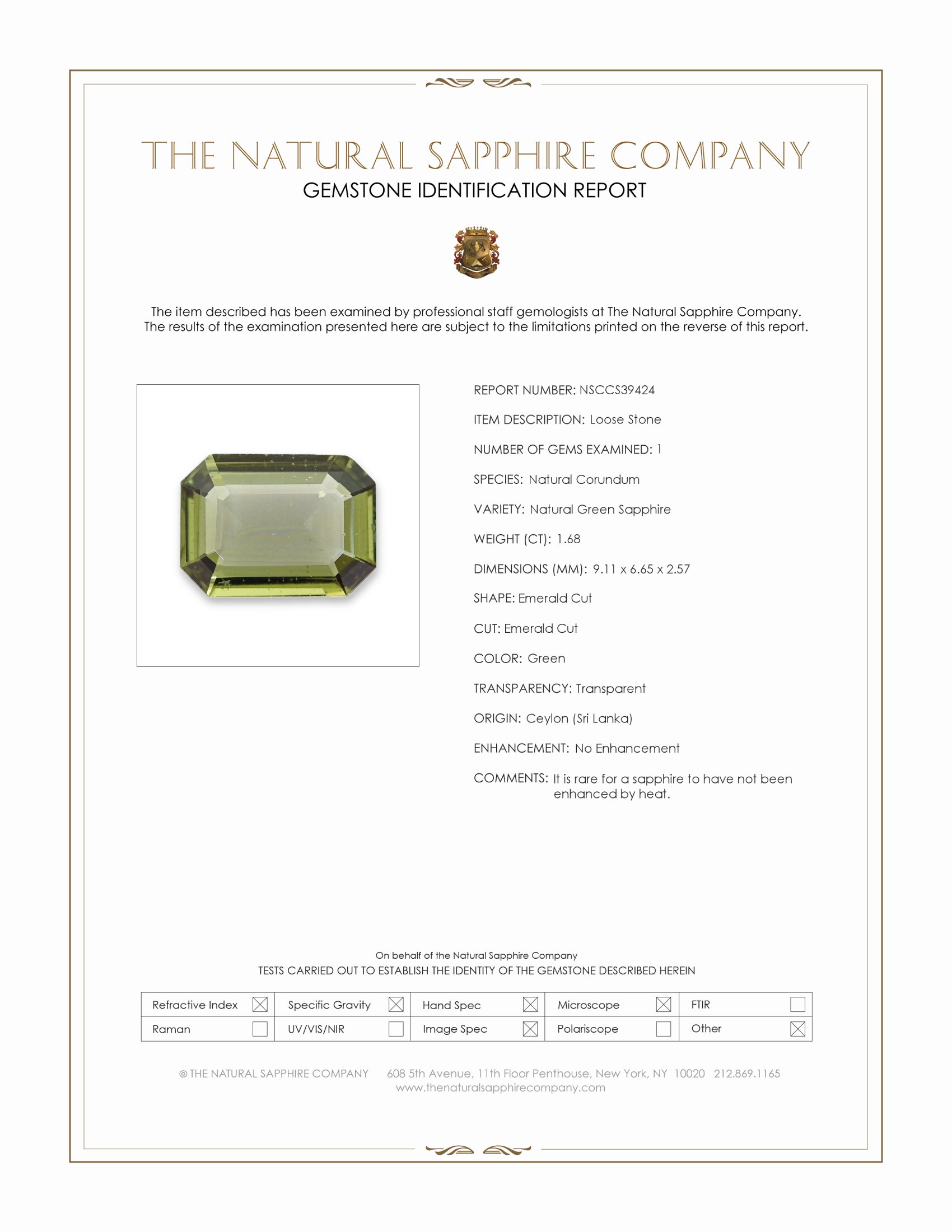1.68 Ct. Green Sapphire from Ceylon (Sri Lanka)