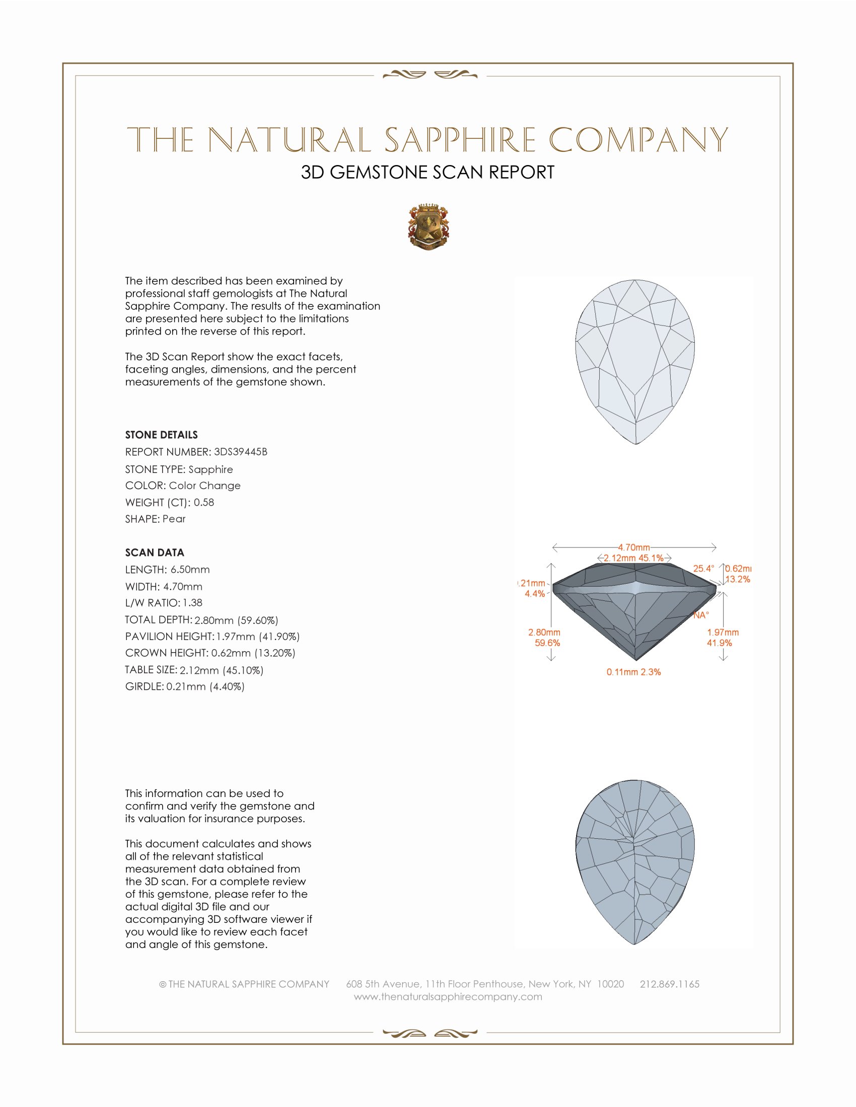 0.58 Ct. Color Change Sapphire from Ceylon (Sri Lanka)