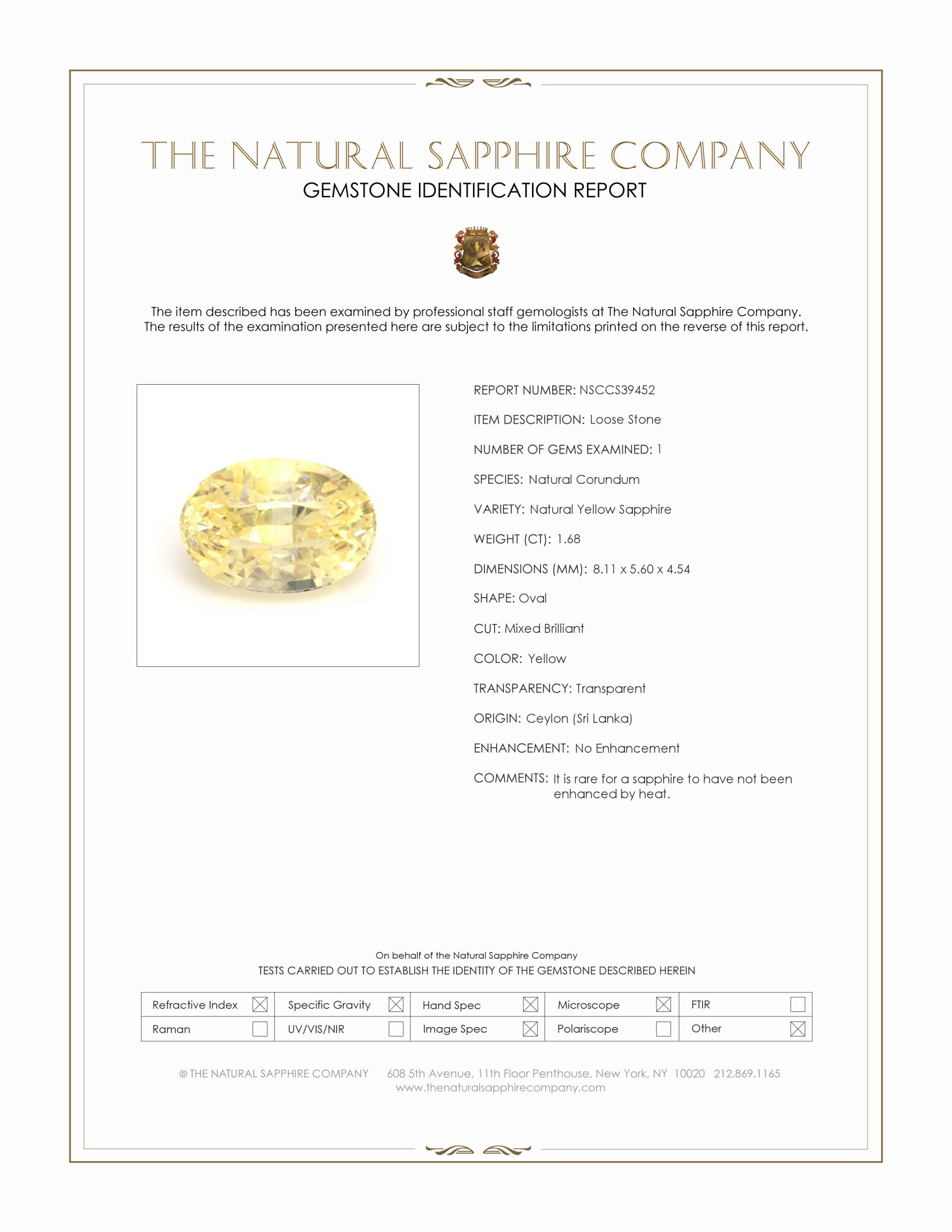 1.68 Ct. Yellow Sapphire from Ceylon (Sri Lanka)