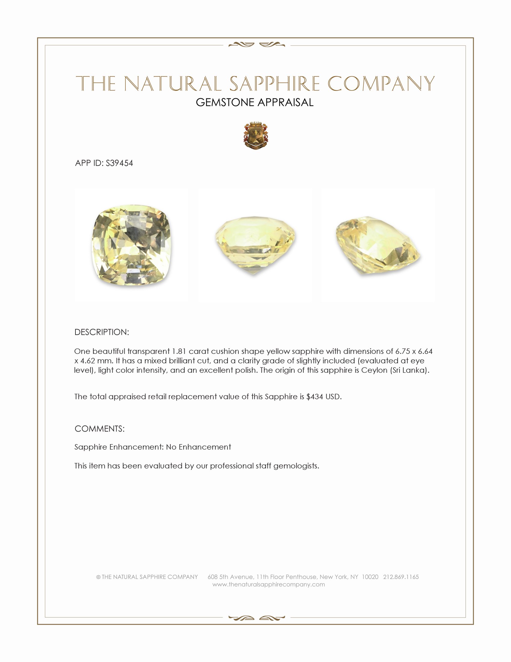 1.81 Ct. Yellow Sapphire from Ceylon (Sri Lanka)