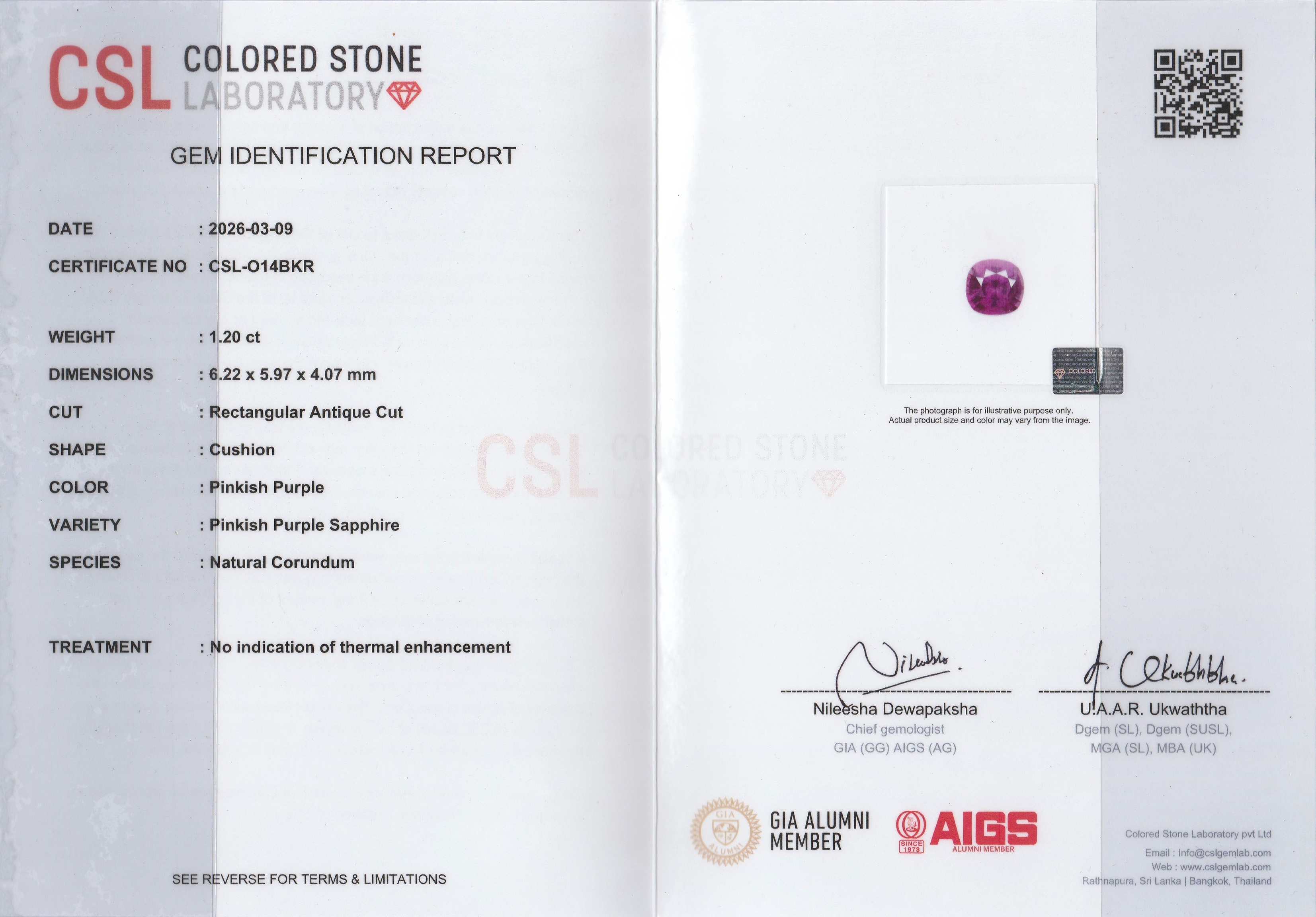 1.20 Ct. Pinkish Purple Sapphire from Ceylon (Sri Lanka)
