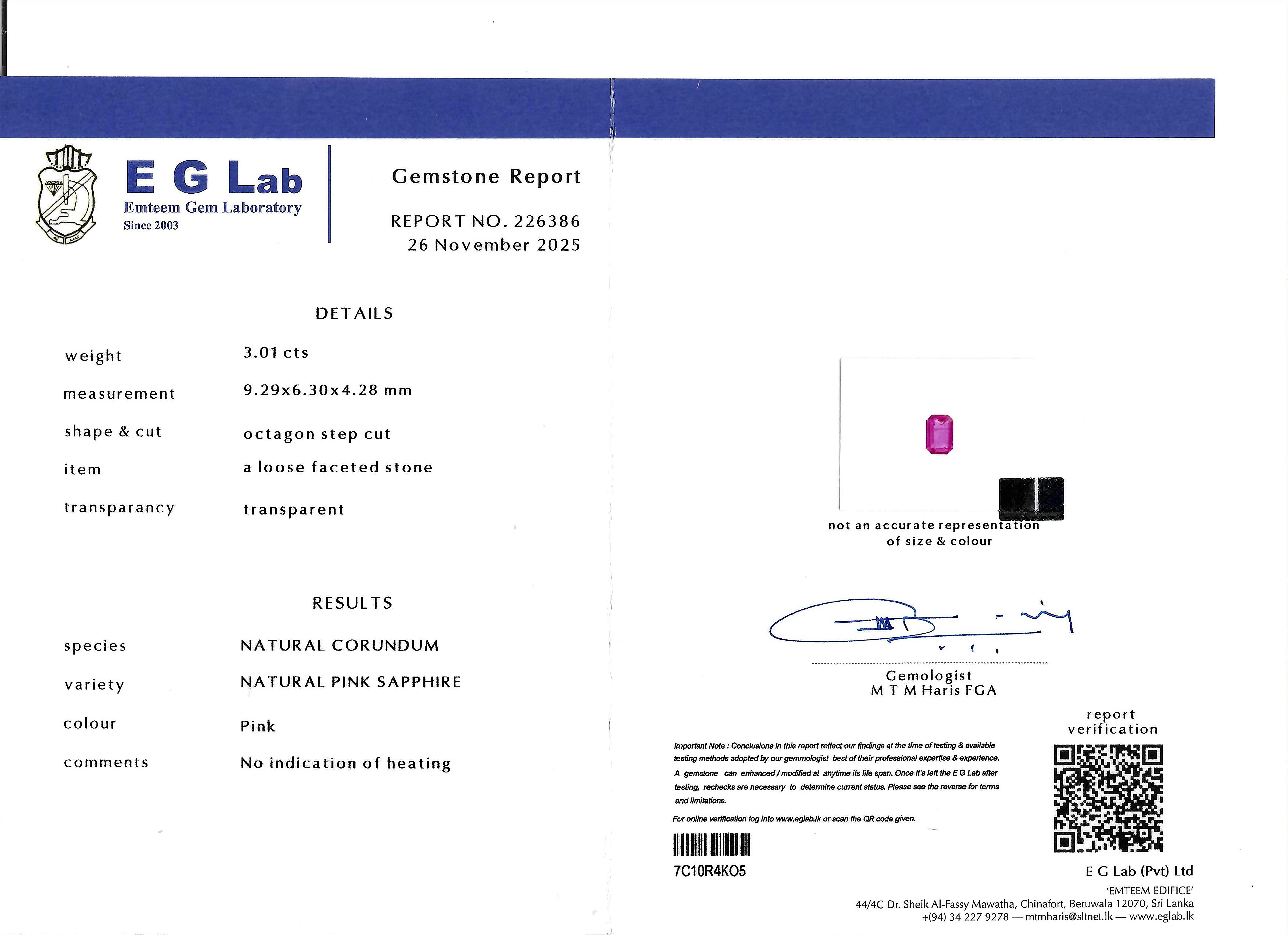 3.01 Ct. Pink Sapphire from Ceylon (Sri Lanka)