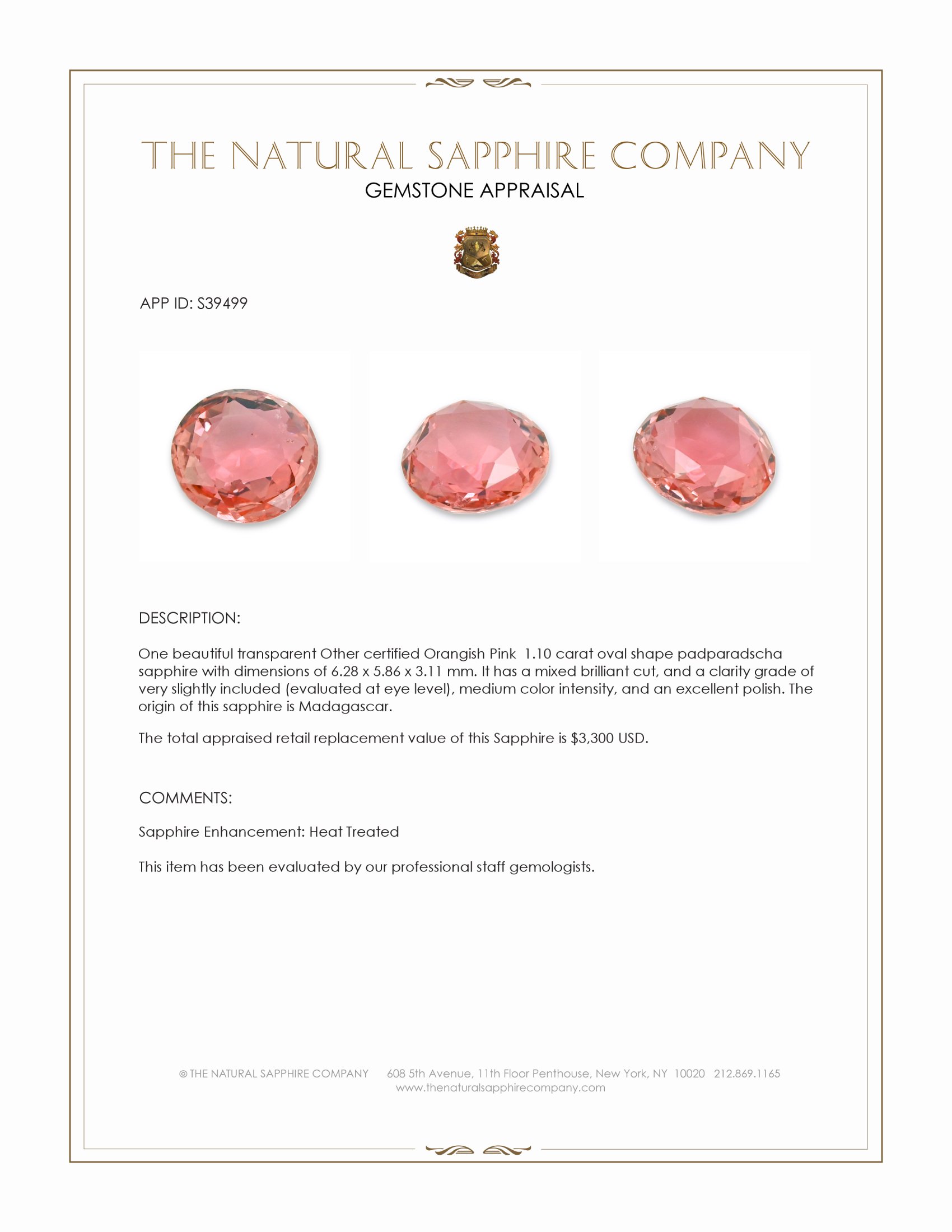 1.10 Ct. Padparadscha Sapphire from Madagascar