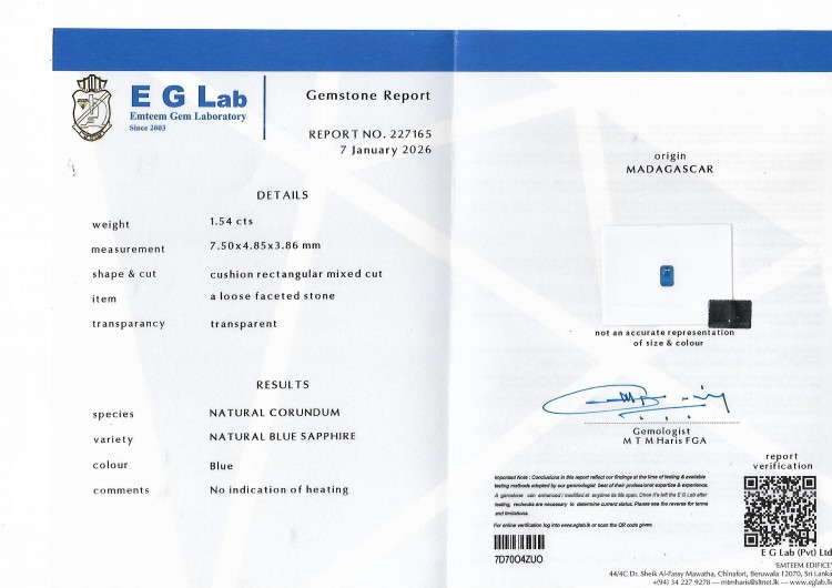 1.54 Ct. Blue Sapphire from Madagascar