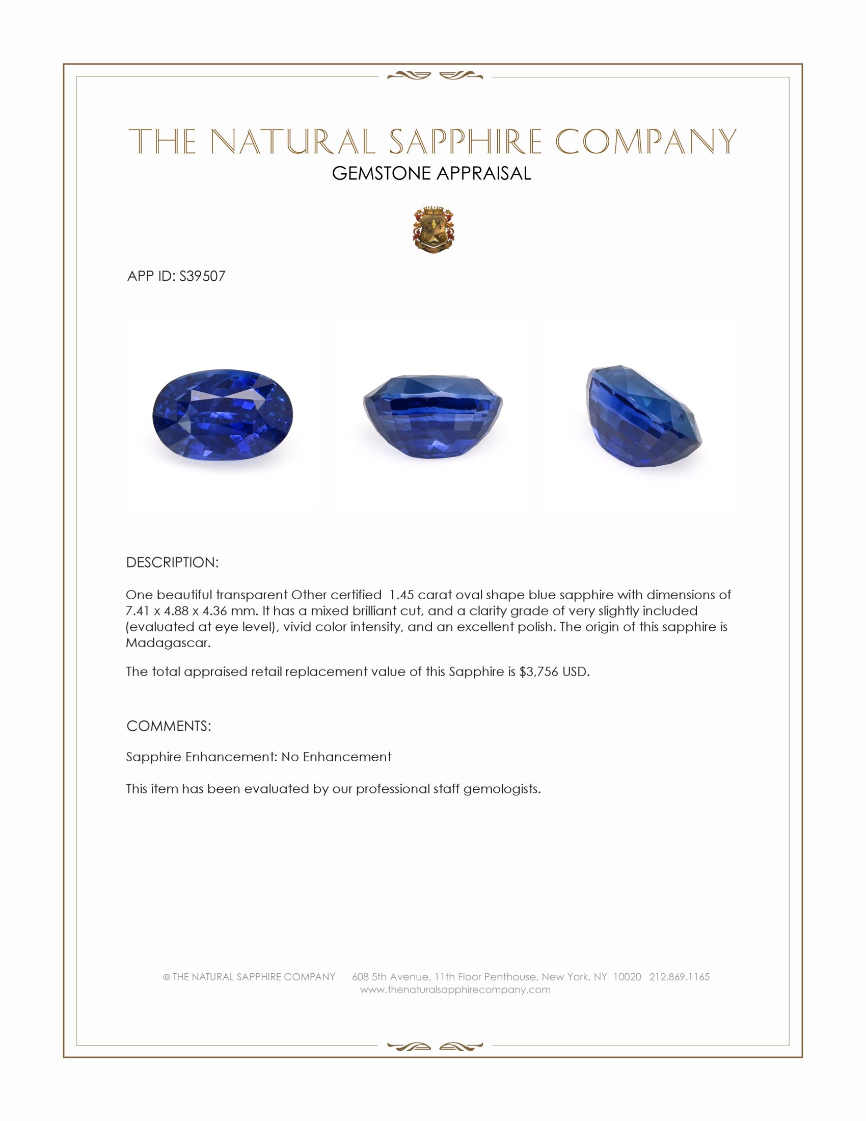 1.45 Ct. Blue Sapphire from Madagascar
