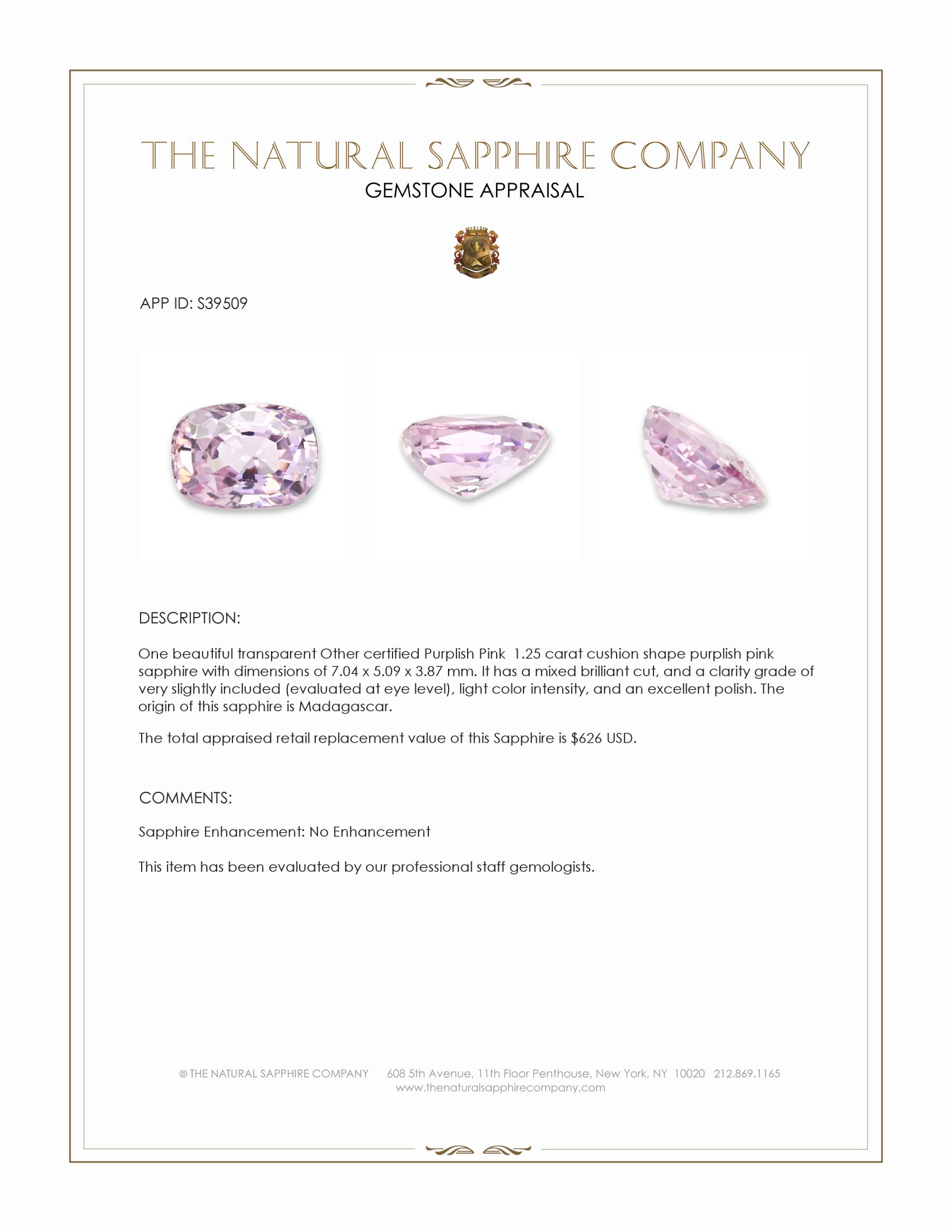 1.25 Ct. Purplish Pink Sapphire from Madagascar