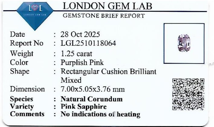 1.25 Ct. Purplish Pink Sapphire from Madagascar