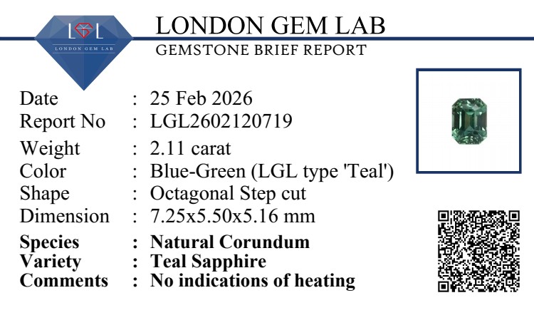 2.10 Ct. Bluish Green Sapphire from Tanzania