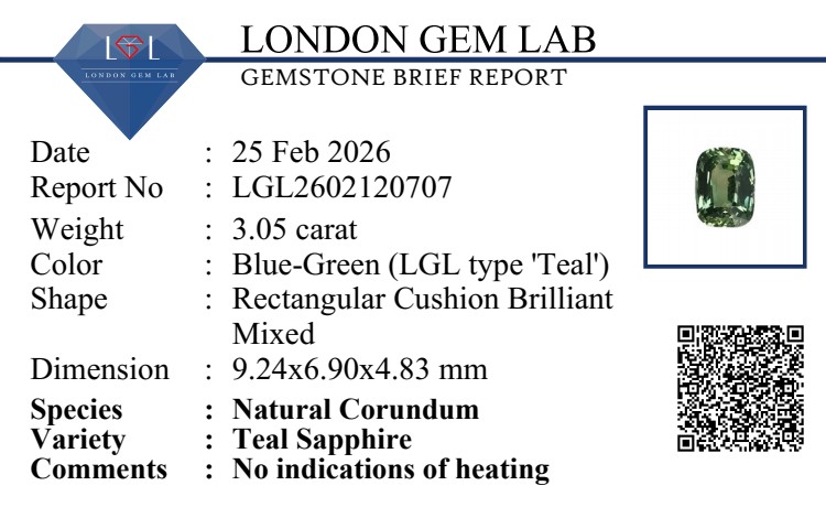 3.05 Ct. Bluish Green Sapphire from Tanzania