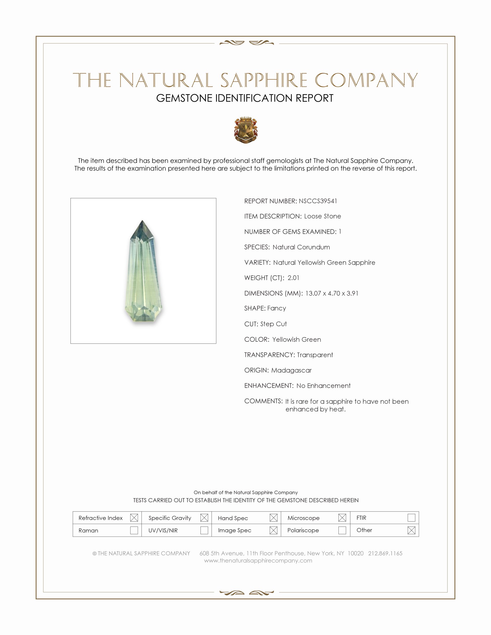 2.01 Ct. Yellowish Green Sapphire from Madagascar
