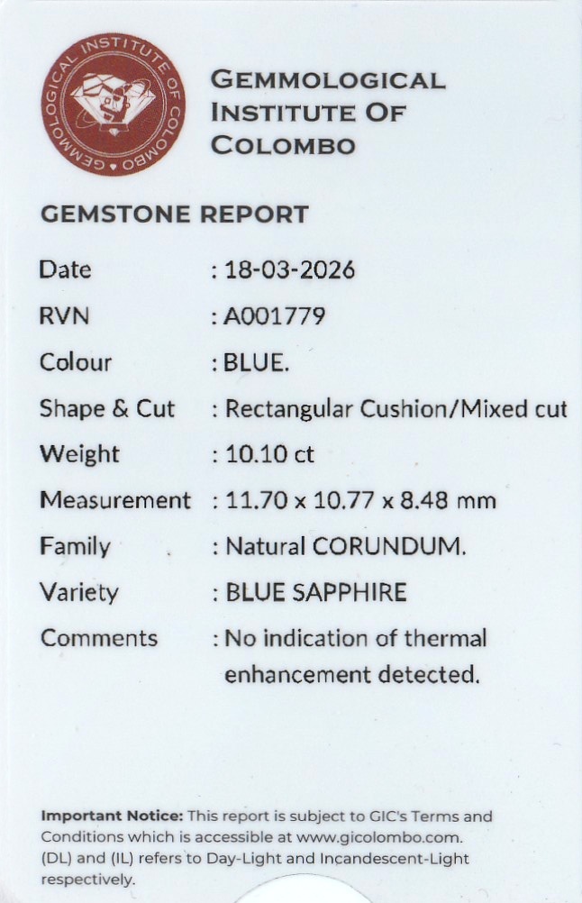 10.10 Ct. Blue Sapphire from Ceylon (Sri Lanka)
