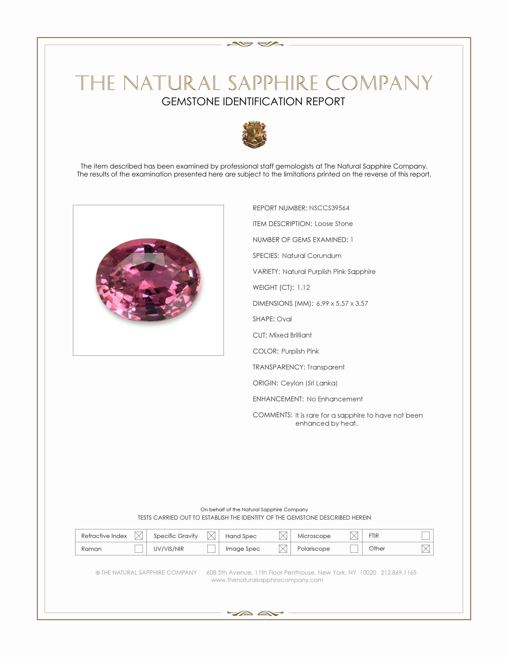 1.12 Ct. Purplish Pink Sapphire from Ceylon (Sri Lanka)