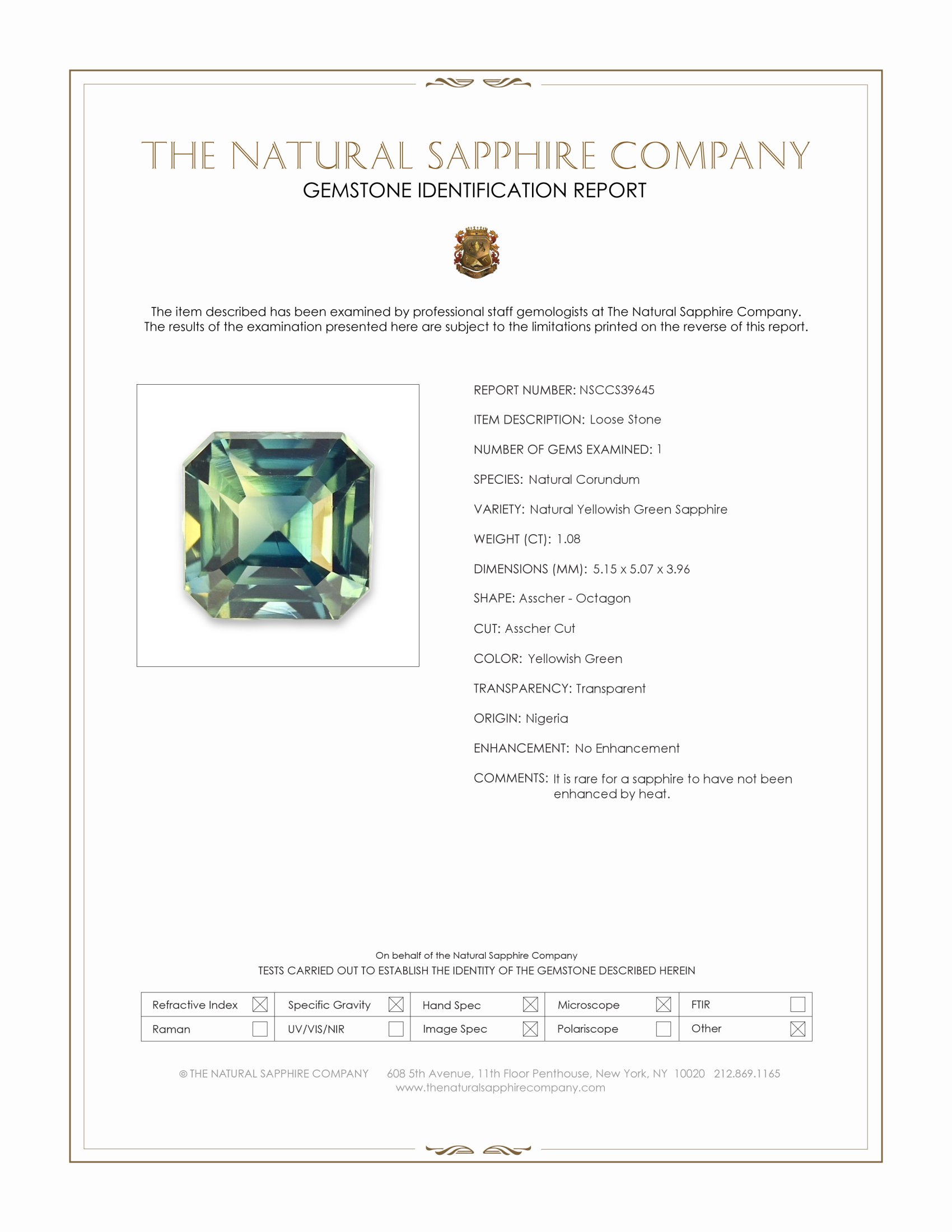 1.08 Ct. Yellowish Green Sapphire from Nigeria