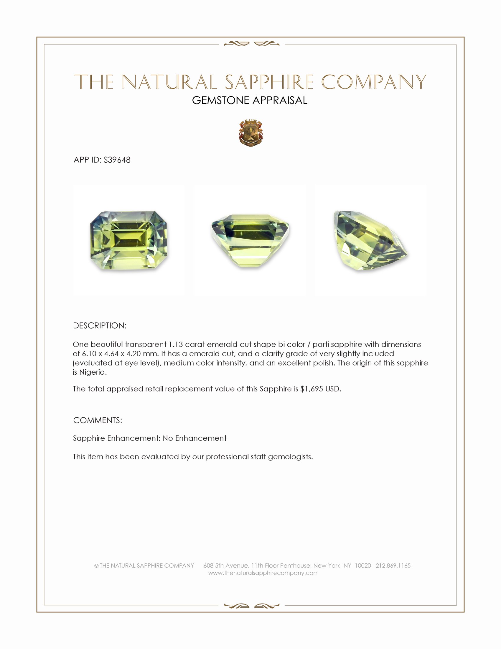 1.13 Ct. Bi Color / Parti Sapphire from Nigeria