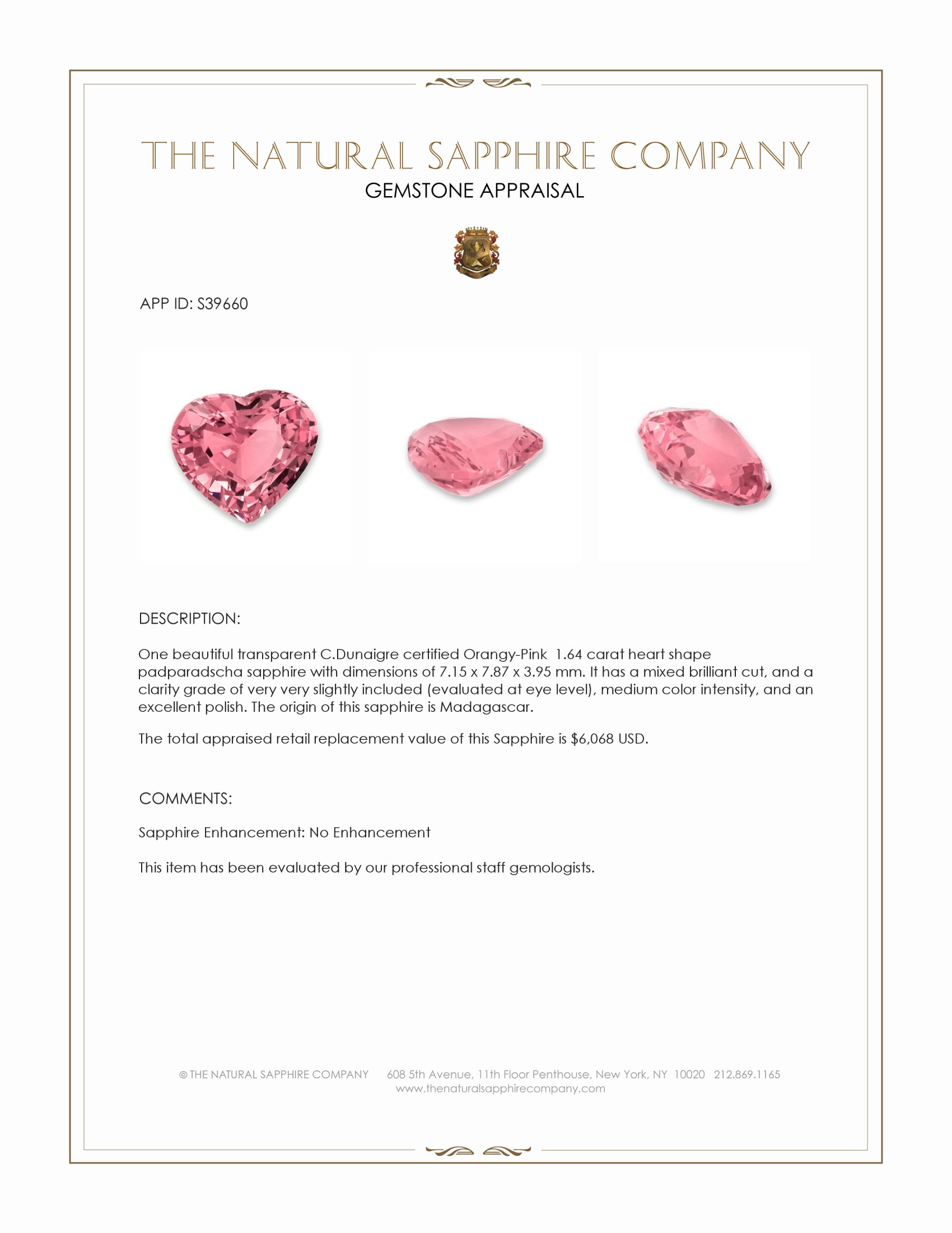 1.64 Ct. Padparadscha Sapphire from Madagascar