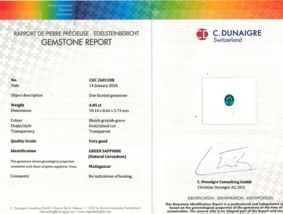 4.05 Ct. Bluish Green Sapphire from Madagascar