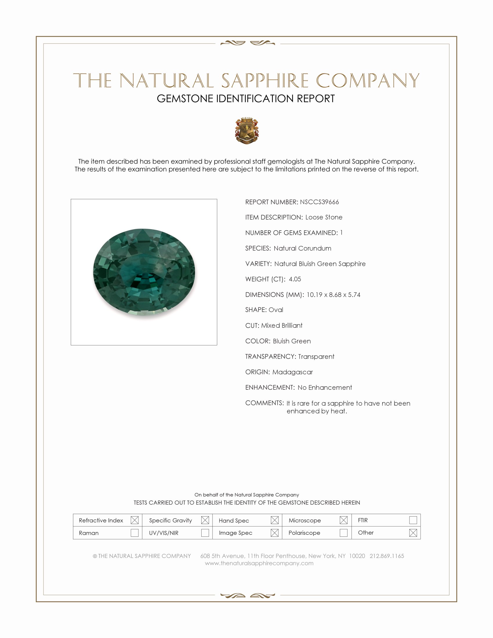 4.05 Ct. Bluish Green Sapphire from Madagascar