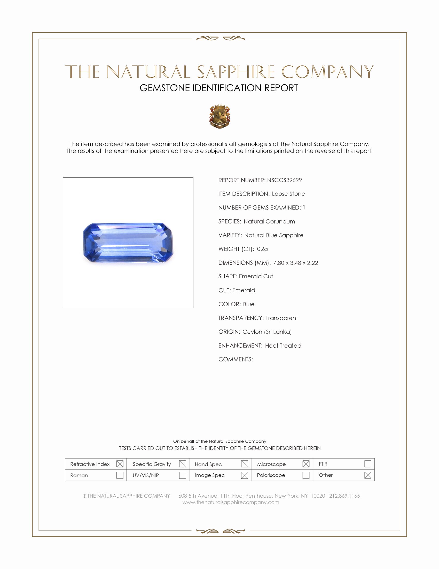 0.65 Ct. Blue Sapphire from Ceylon (Sri Lanka)
